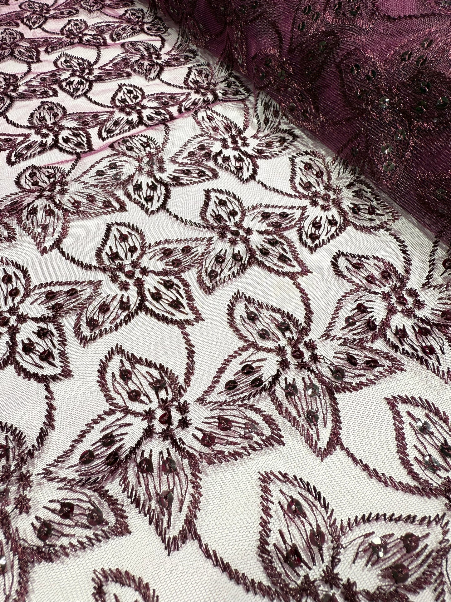 Wine Embroidery Floral Lace 56" Fabric
