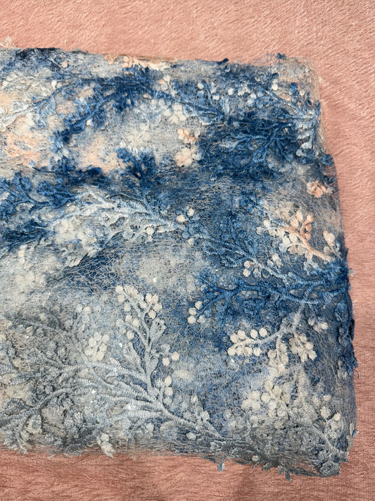 Blue & Cream Blossom Garden Handwork Net 56" Fabric