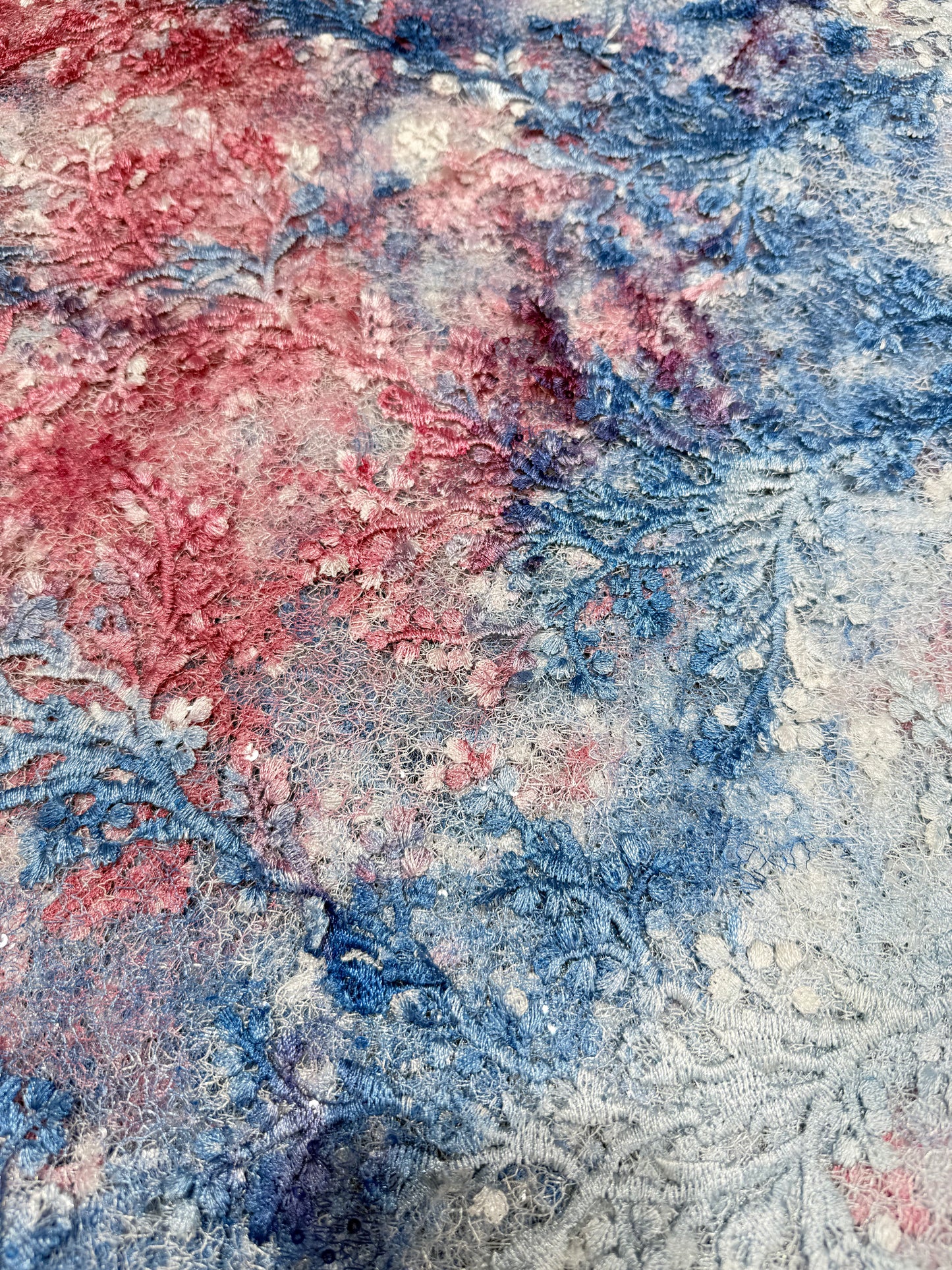 Red and Blue Blossom Garden Lace 56" Fabric