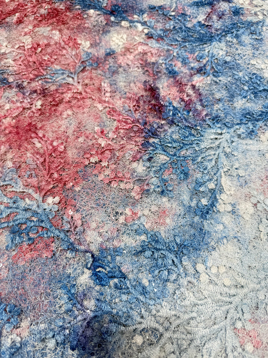 Red and Blue Blossom Garden Handwork Net 56" Fabric