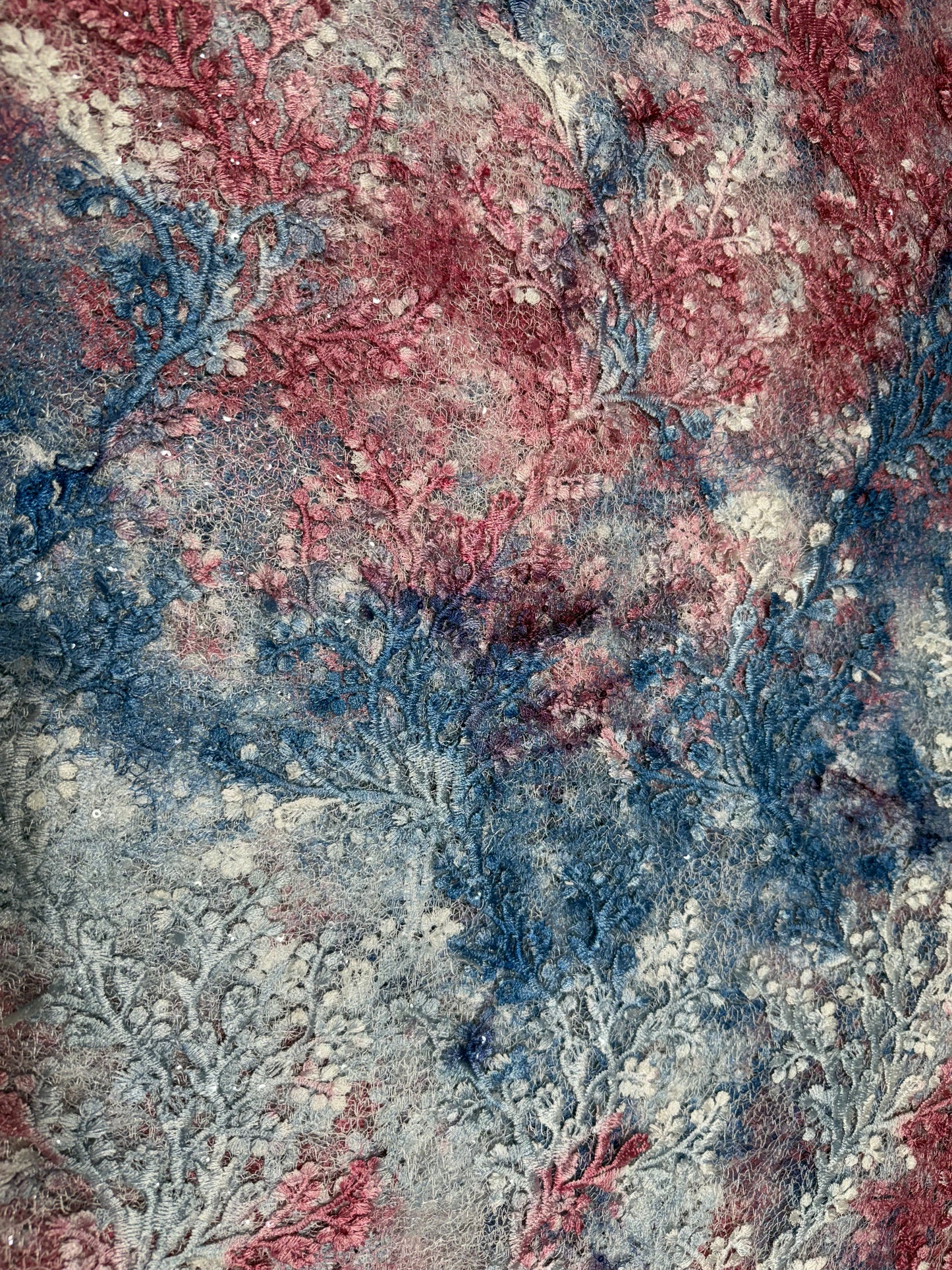 Red and Blue Blossom Garden Lace 56" Fabric