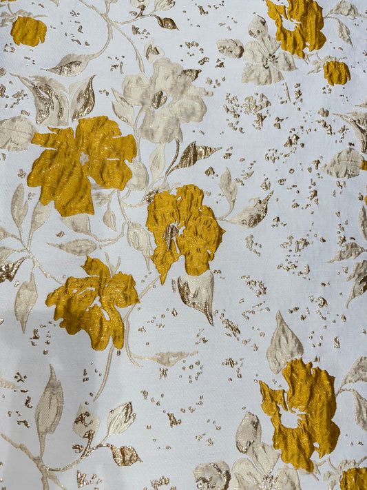 Mustard Yellow Floral Metallic Brocade 56" Fabric