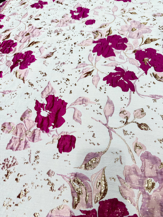 Pink Floral Metallic Brocade 56" Fabric