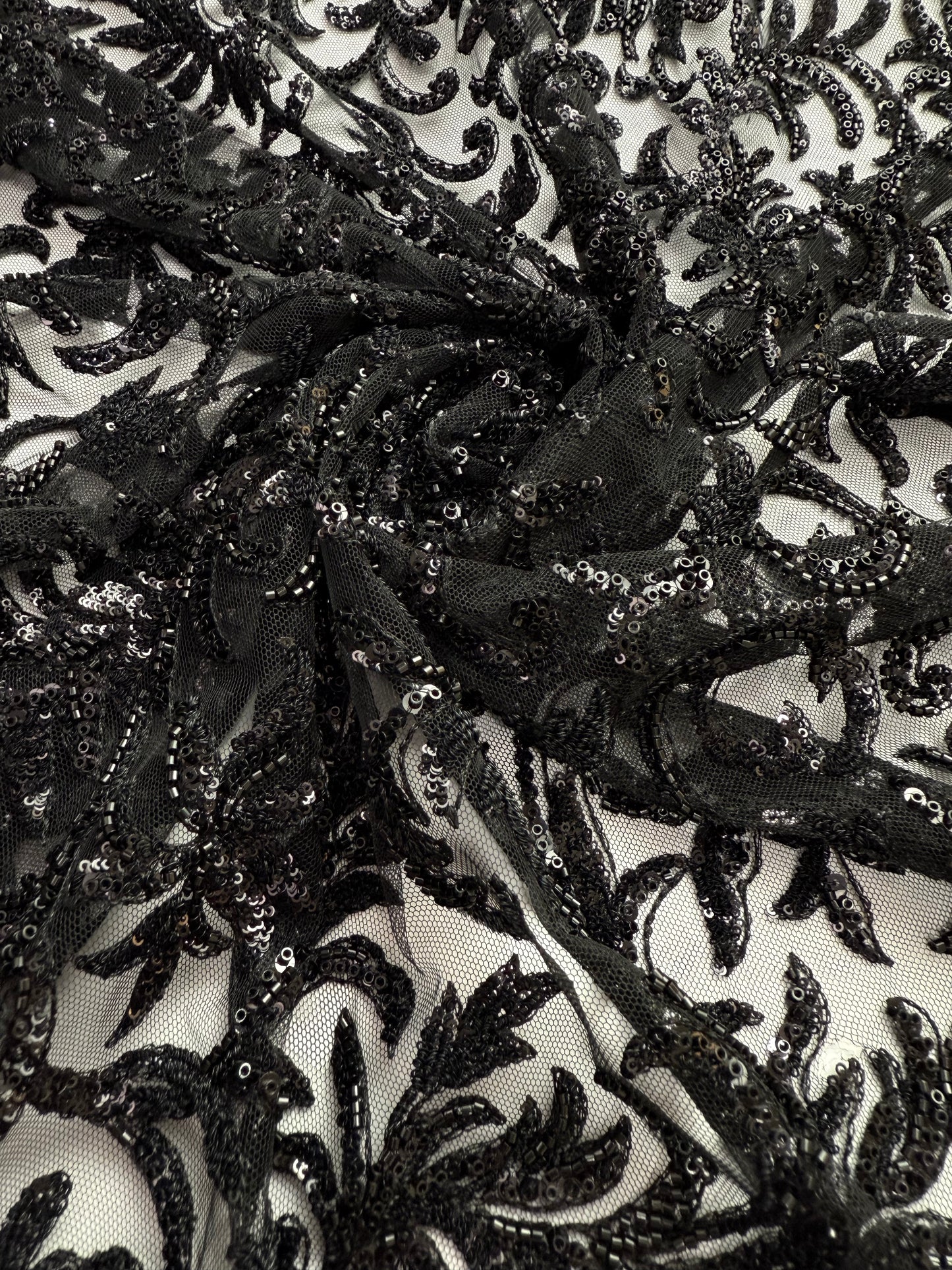 Eleganza Black Sequin Lace 56" Fabric