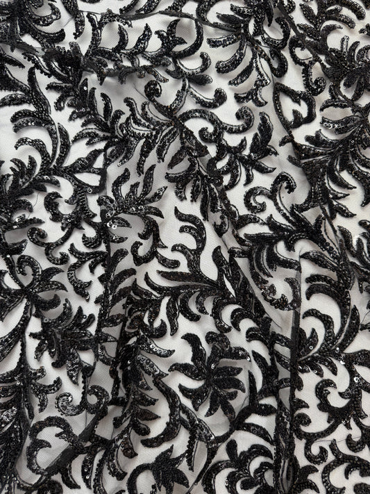 Eleganza Black Sequin Lace 56" Fabric