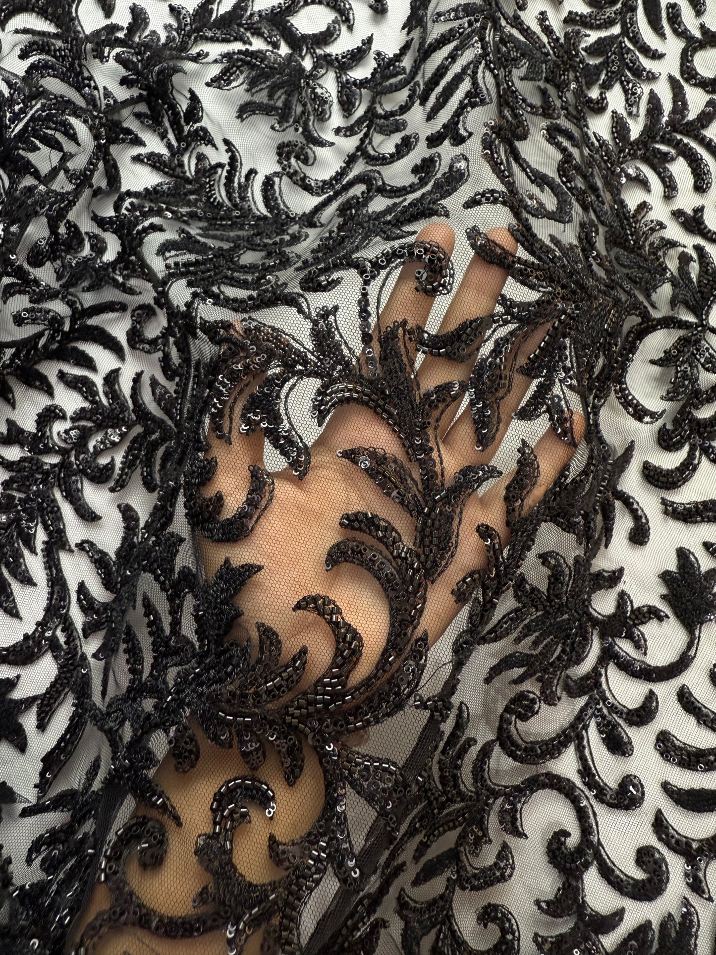 Eleganza Black Sequin Lace 56" Fabric