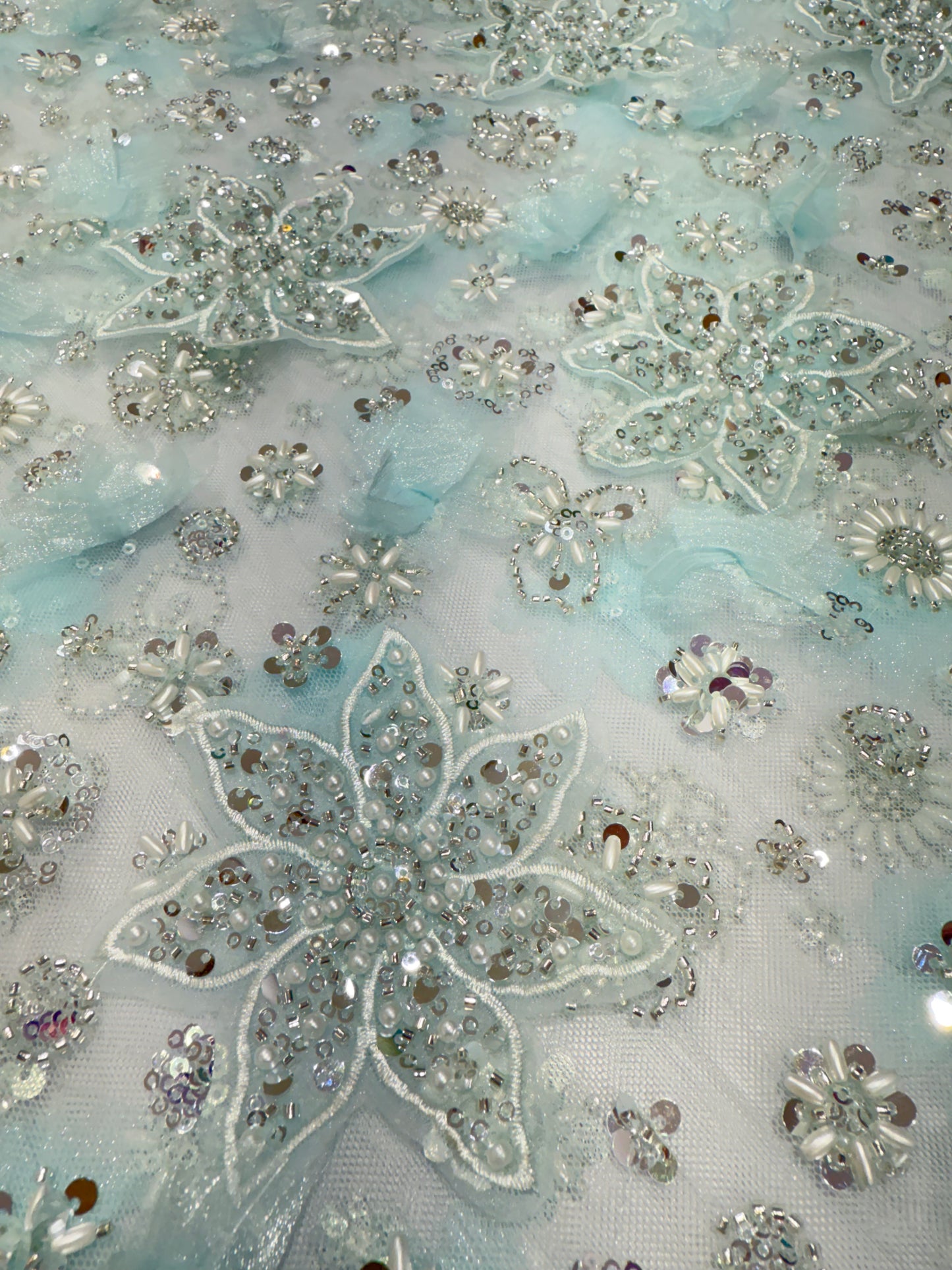 Baby Blue Exquisite 3D Floral Applique Lace 56" Fabric