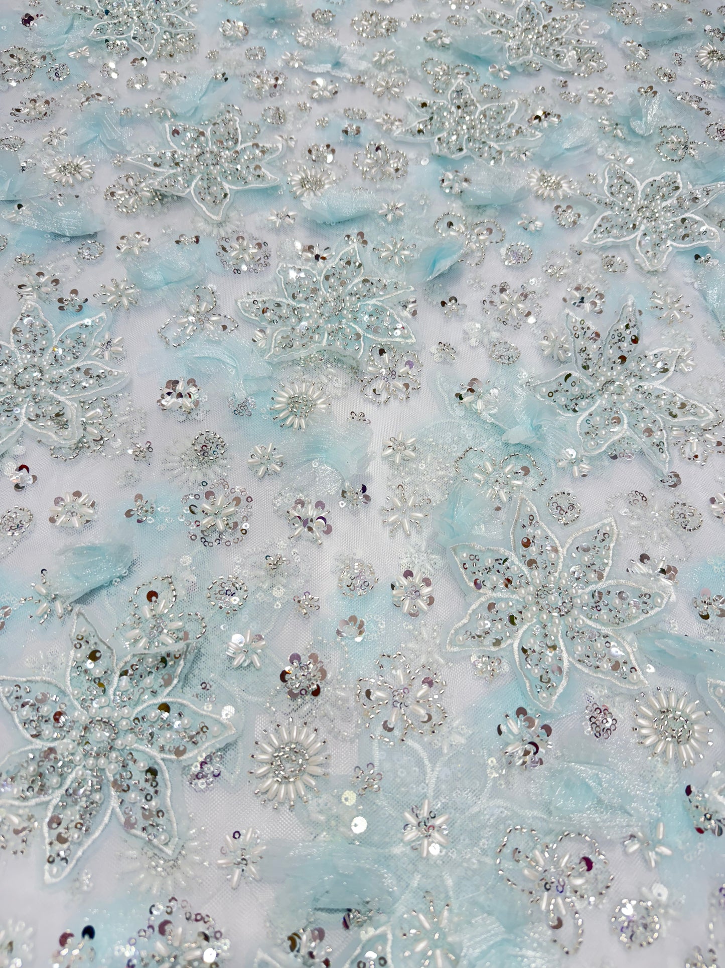 Baby Blue Exquisite 3D Floral Applique Lace 56" Fabric