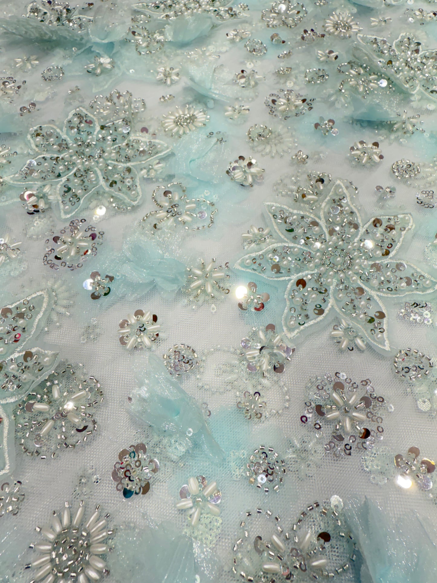 Baby Blue Exquisite 3D Floral Applique Lace 56" Fabric