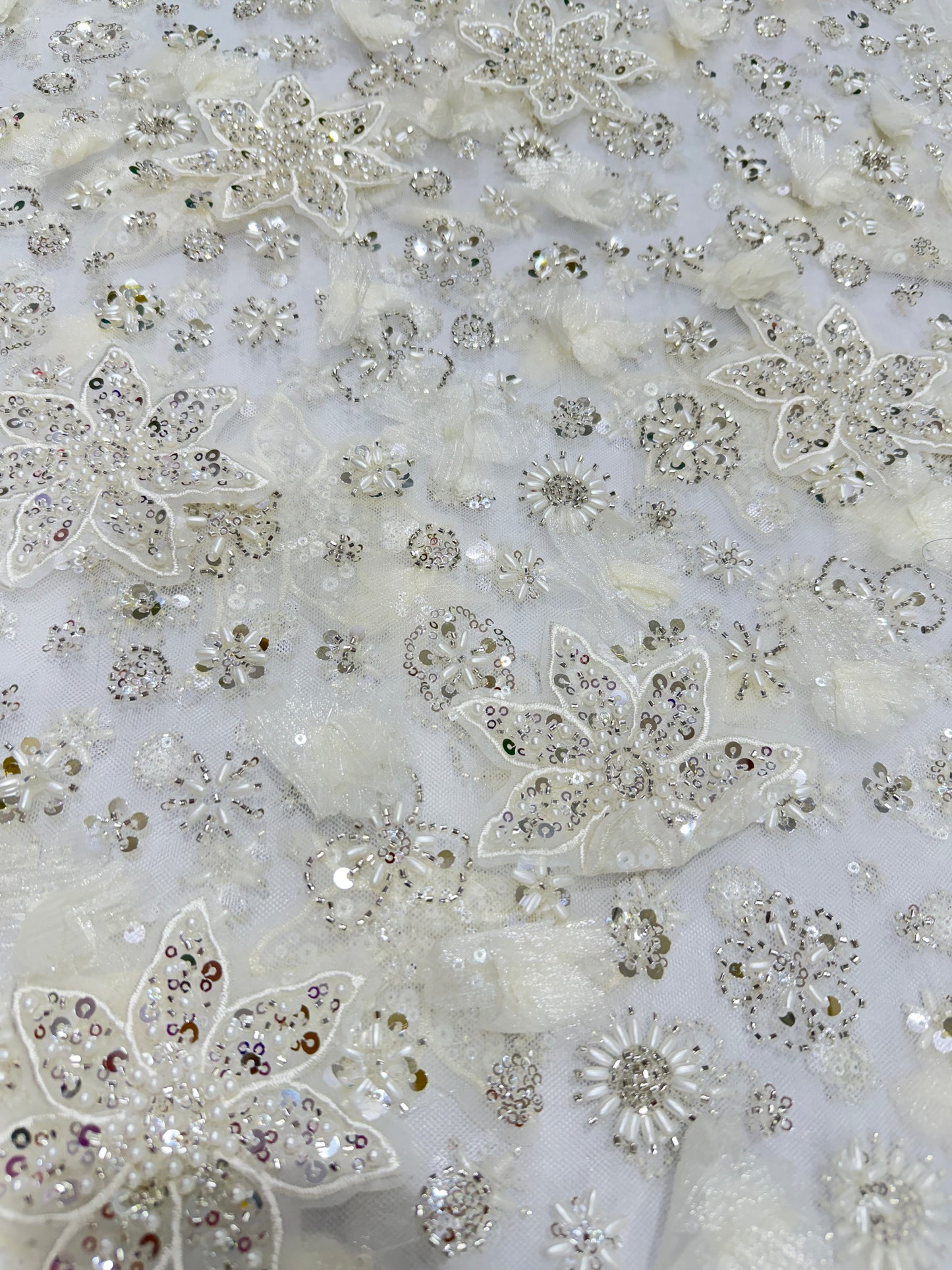 Off White Exquisite 3D Floral Applique Lace 56" Fabric