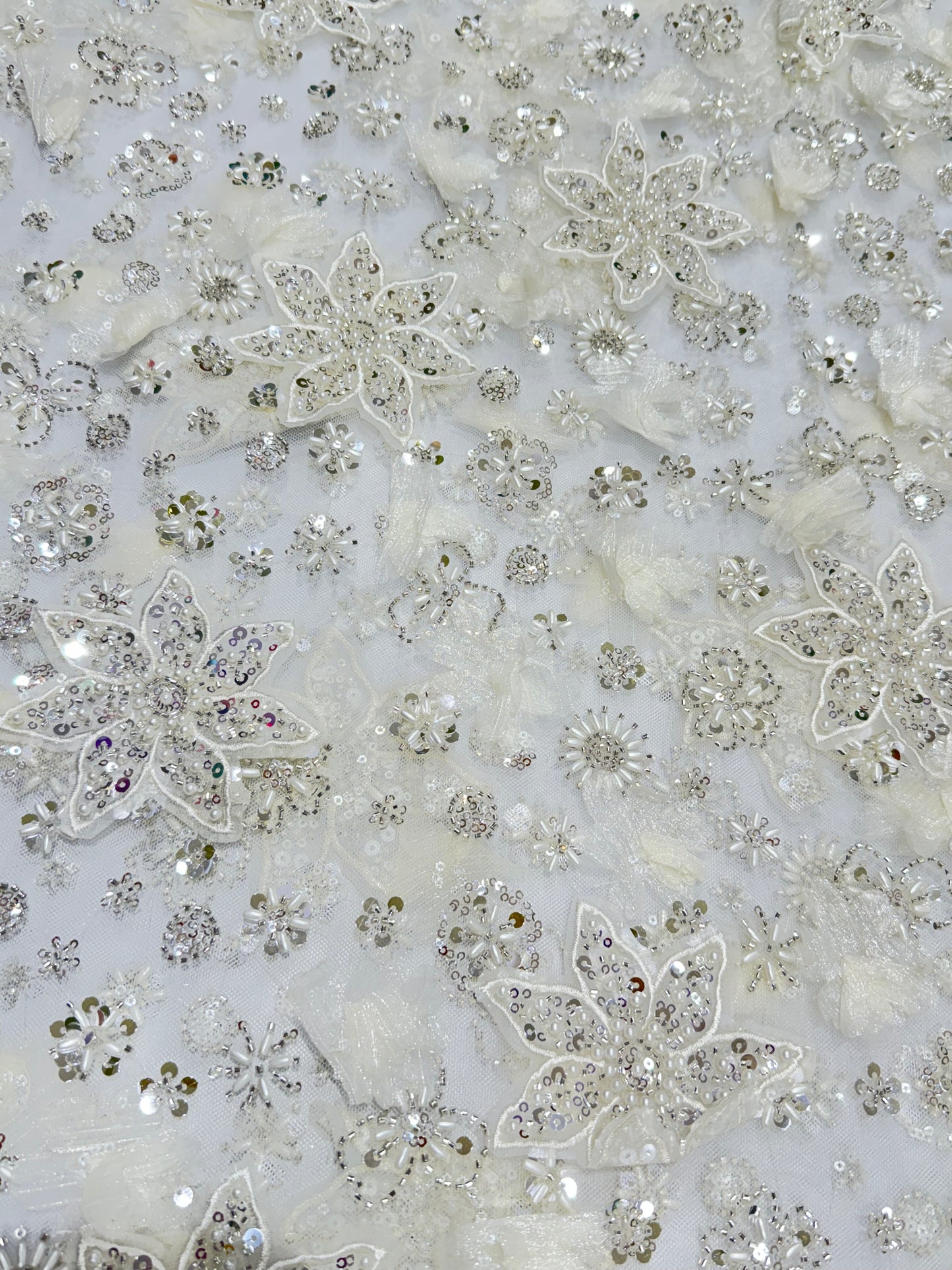 Off White Exquisite 3D Floral Applique Lace 56" Fabric