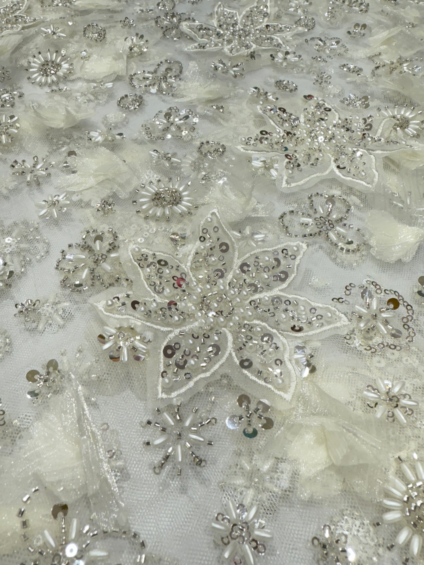 Off White Exquisite 3D Floral Applique Lace 56" Fabric