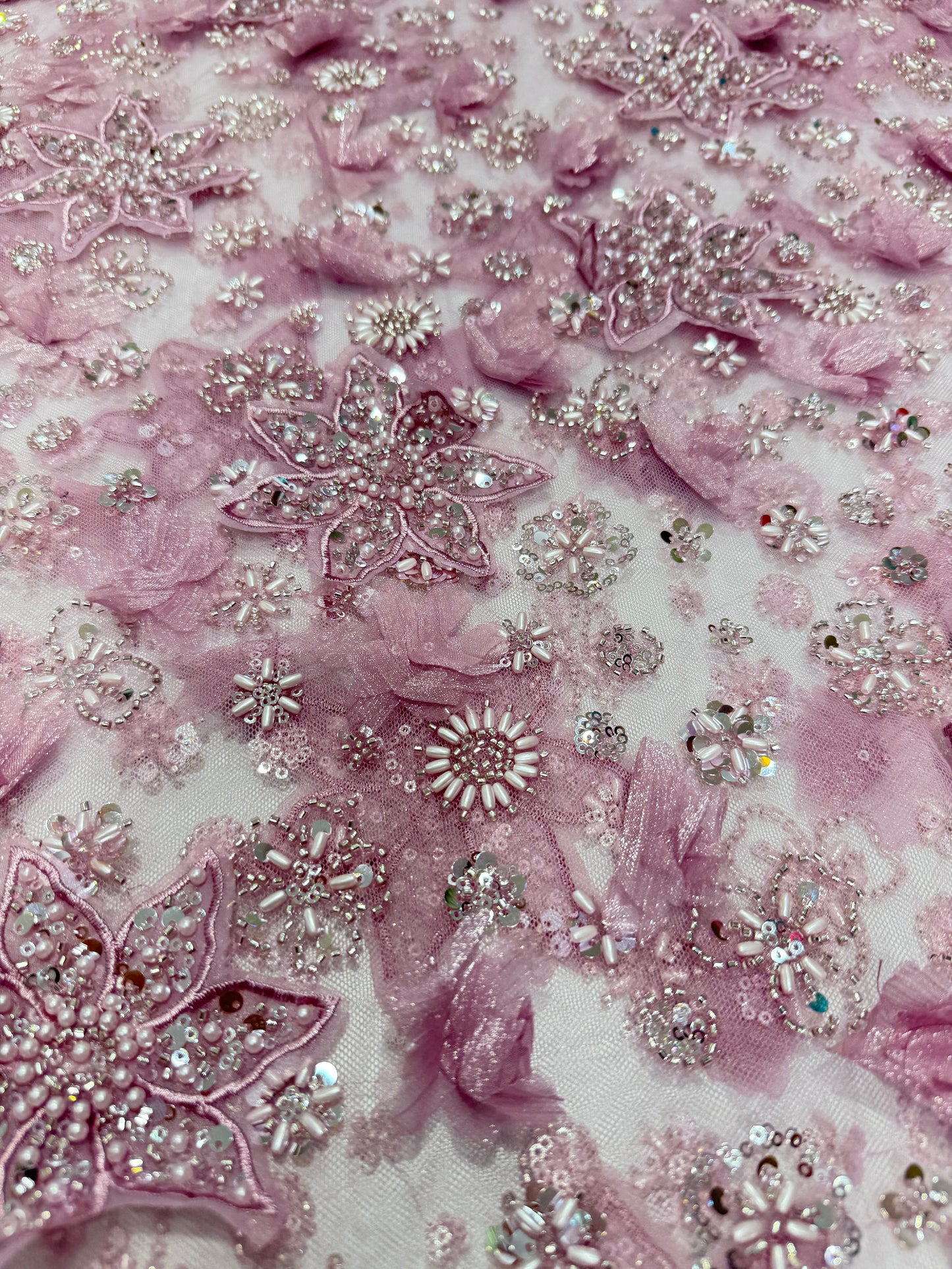 Mauve Pink Exquisite 3D Floral Applique Lace 56" Fabric