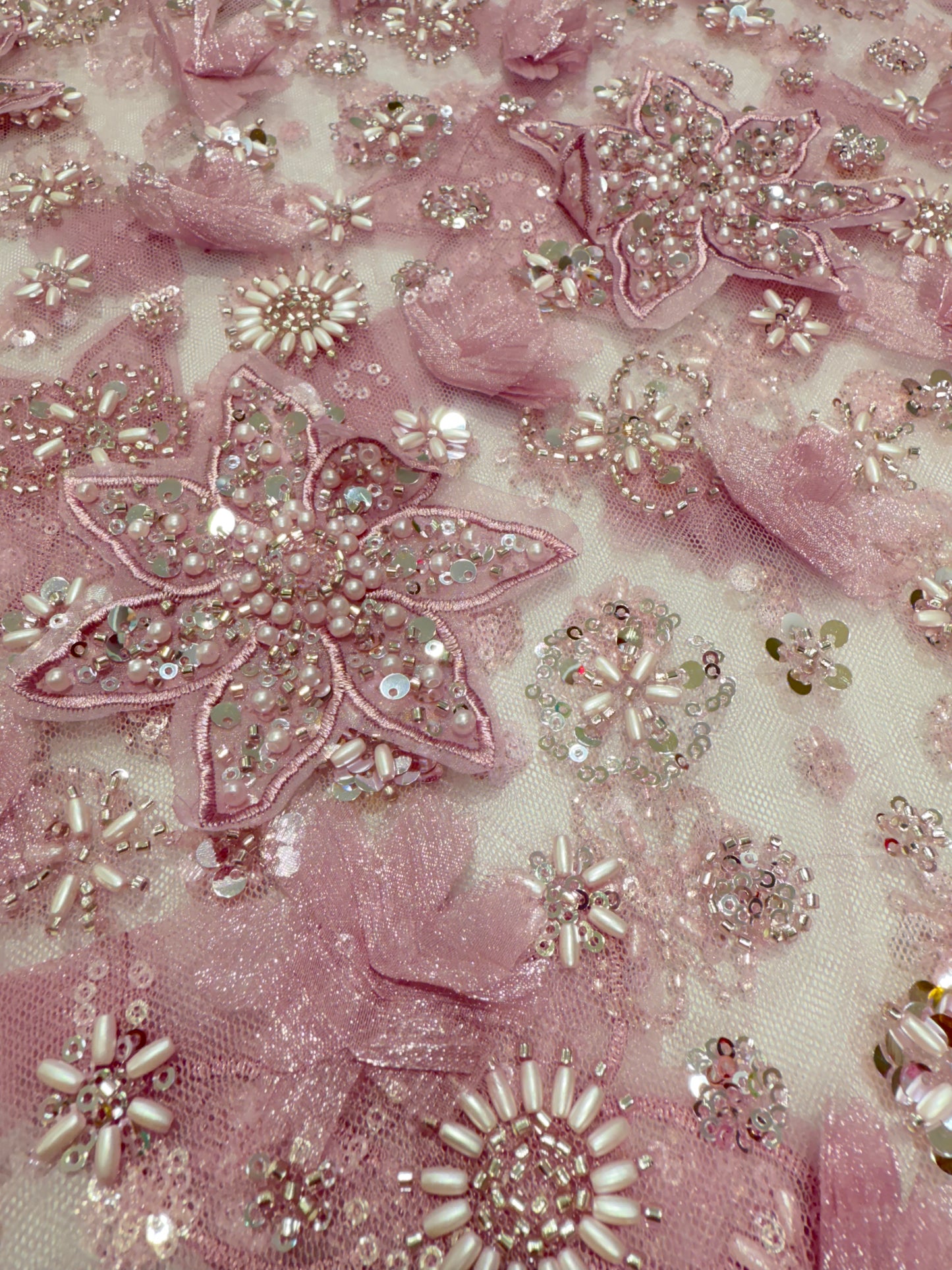 Mauve Pink Exquisite 3D Floral Applique Lace 56" Fabric