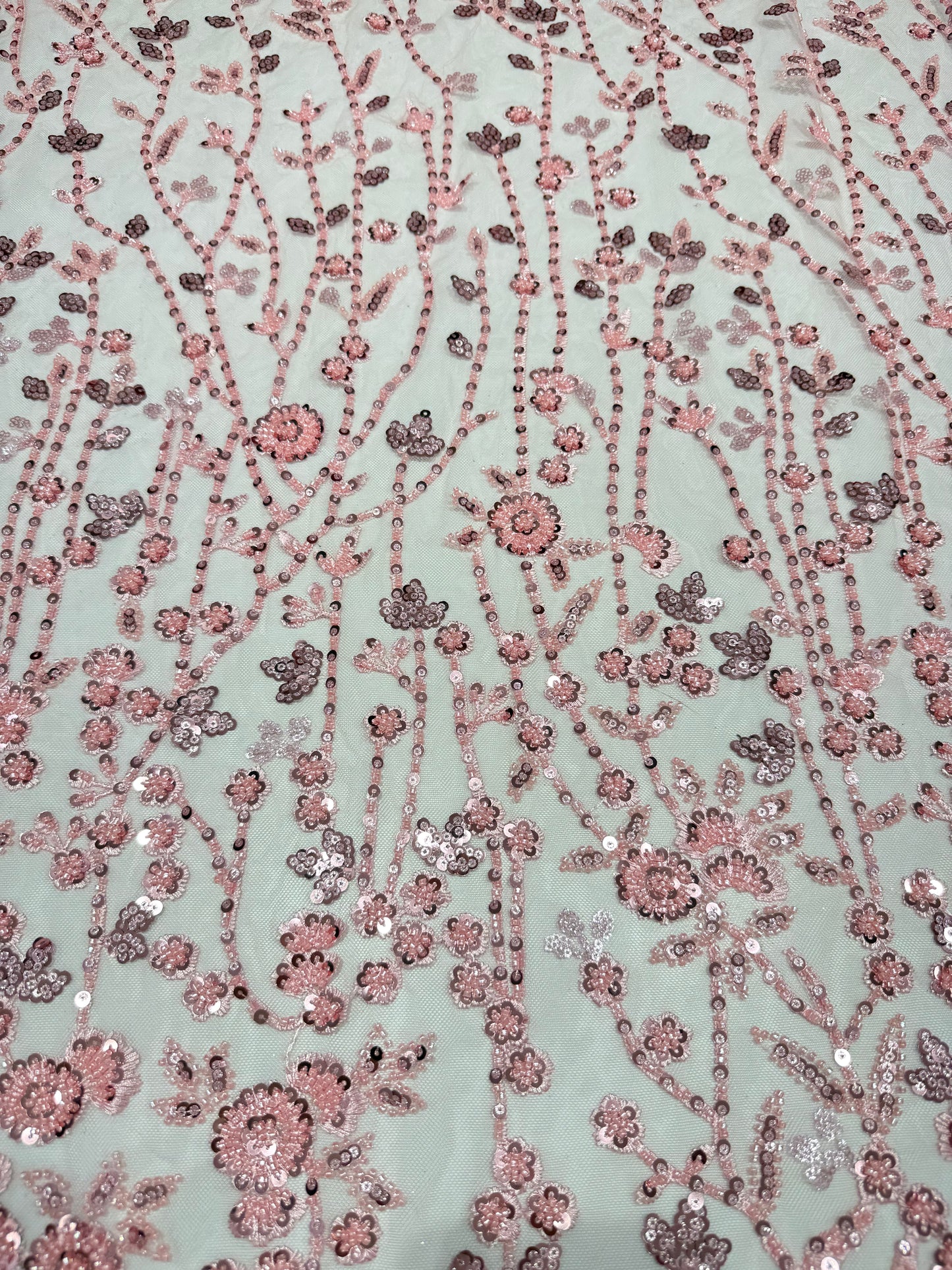 Mauve Pink Glory Sequin Beaded Handwork Net 56" Fabric
