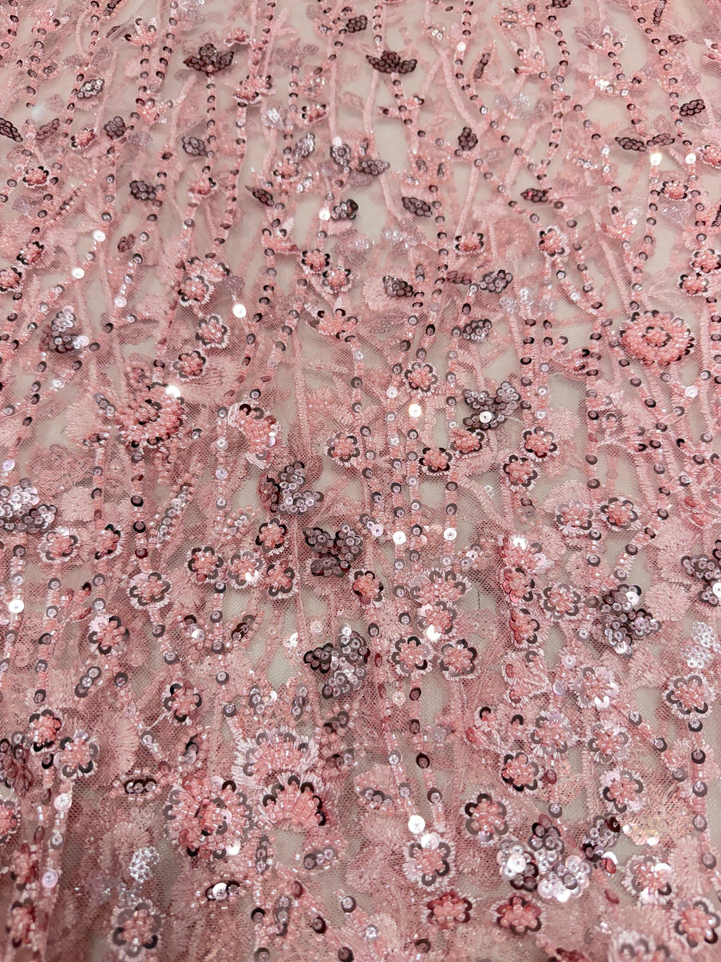 Mauve Pink Glory Sequin Beaded Handwork Net 56" Fabric