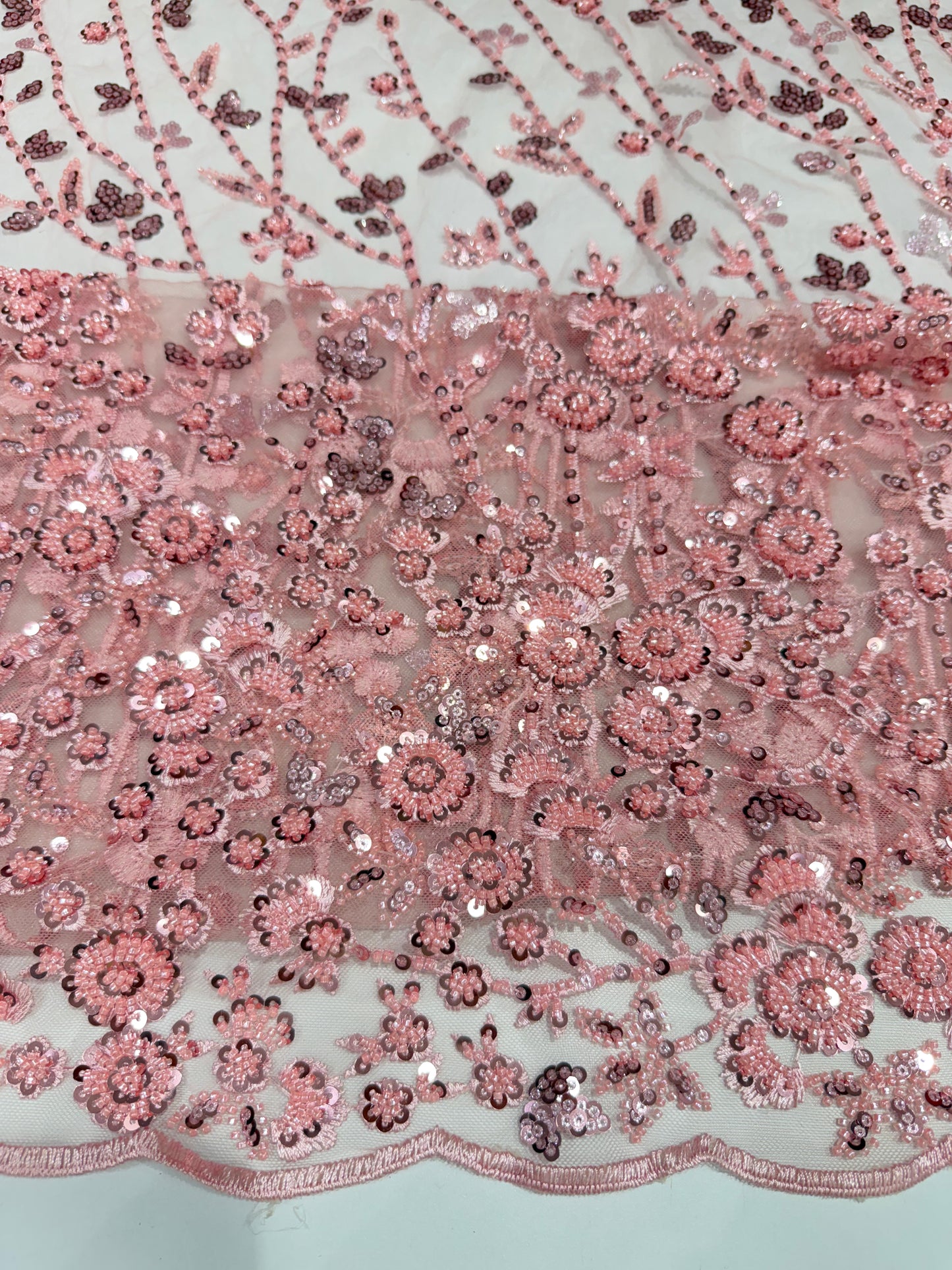 Mauve Pink Glory Sequin Beaded Handwork Net 56" Fabric