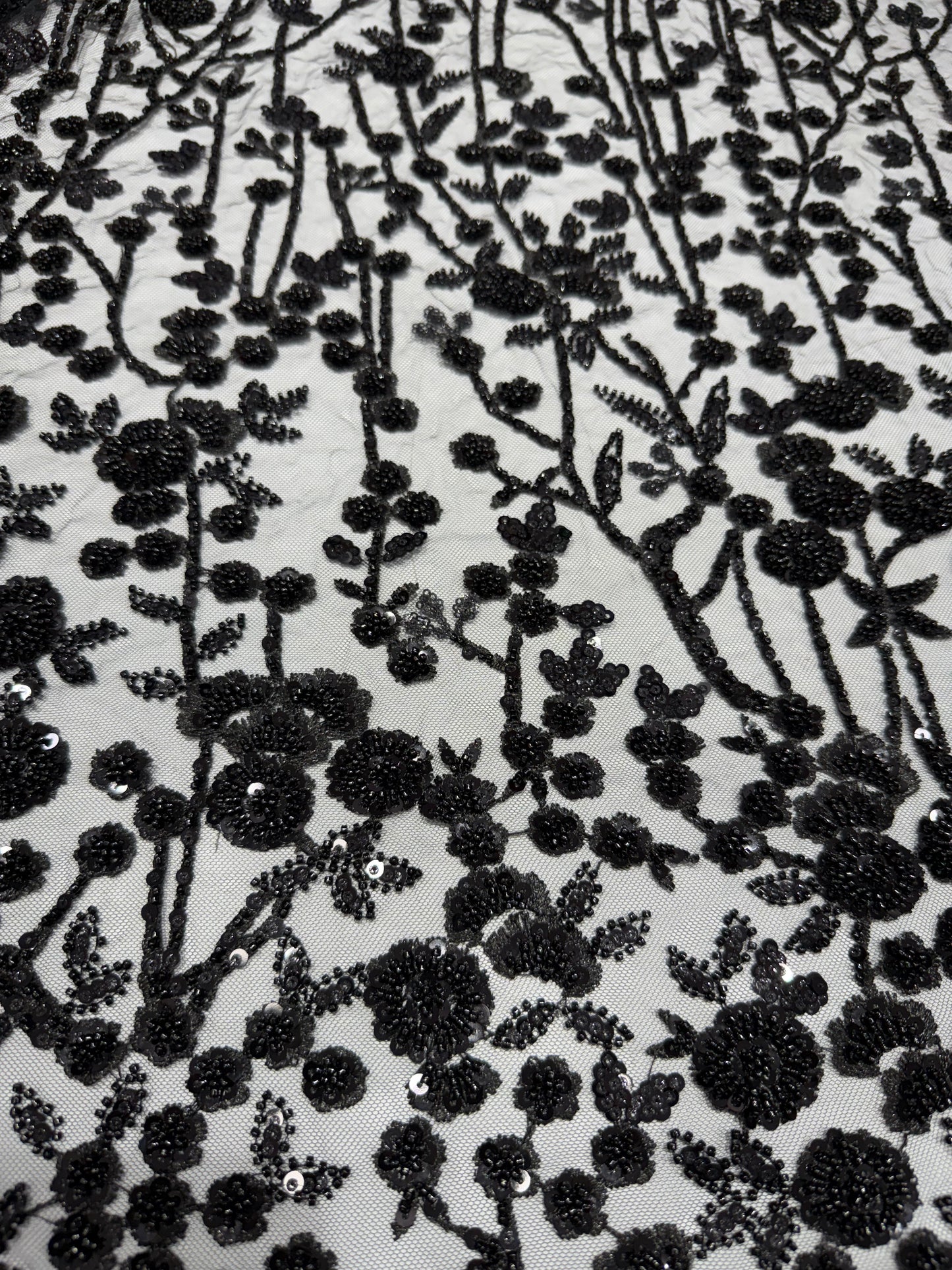 Black Glory Sequin Beaded Handwork Net 56" Fabric