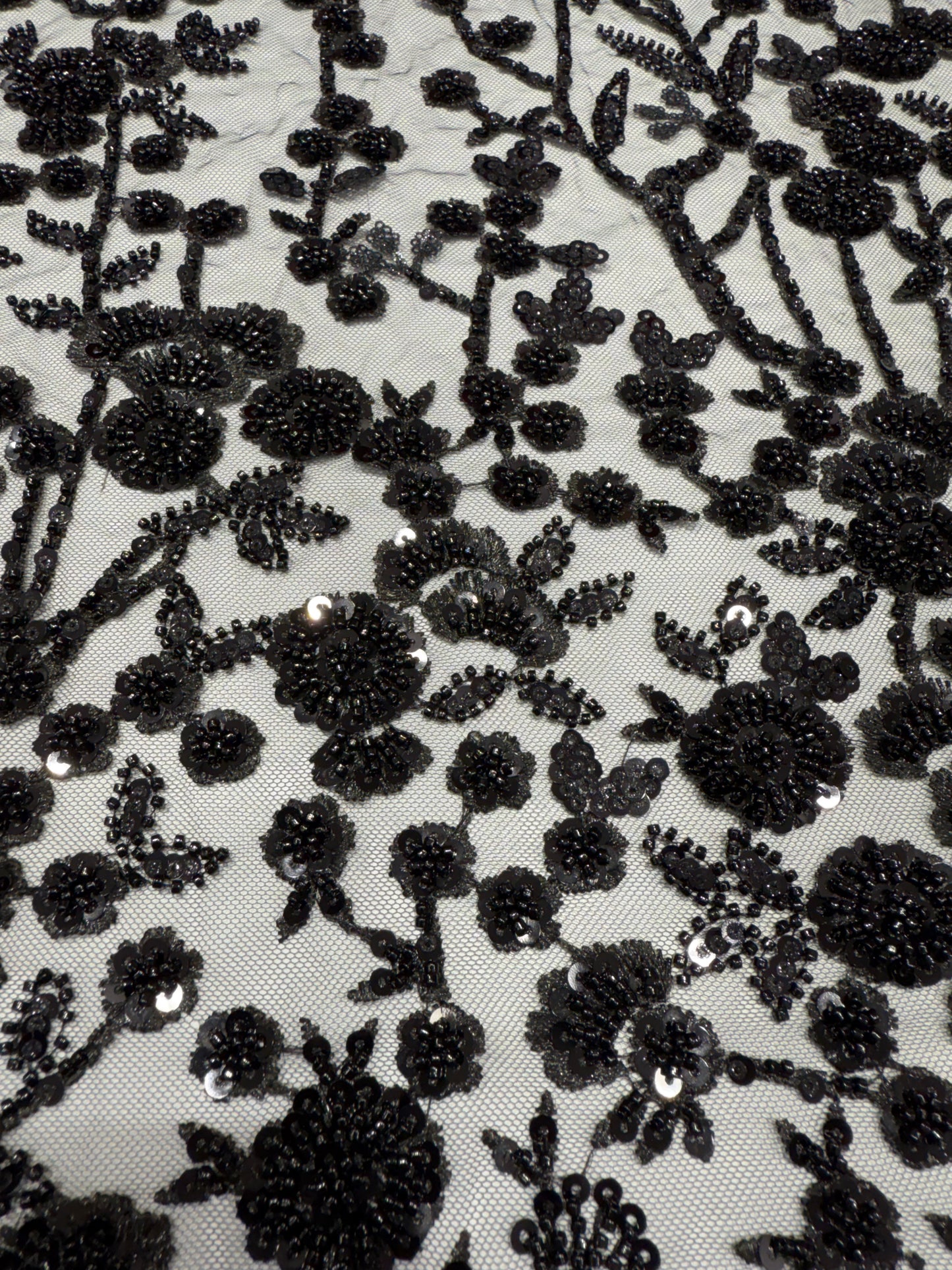 Black Glory Sequin Beaded Handwork Net 56" Fabric