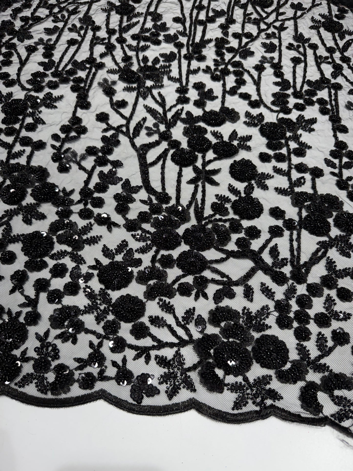 Black Glory Sequin Beaded Handwork Net 56" Fabric