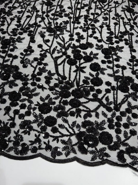 Black Glory Sequin Beaded Handwork Net 56" Fabric