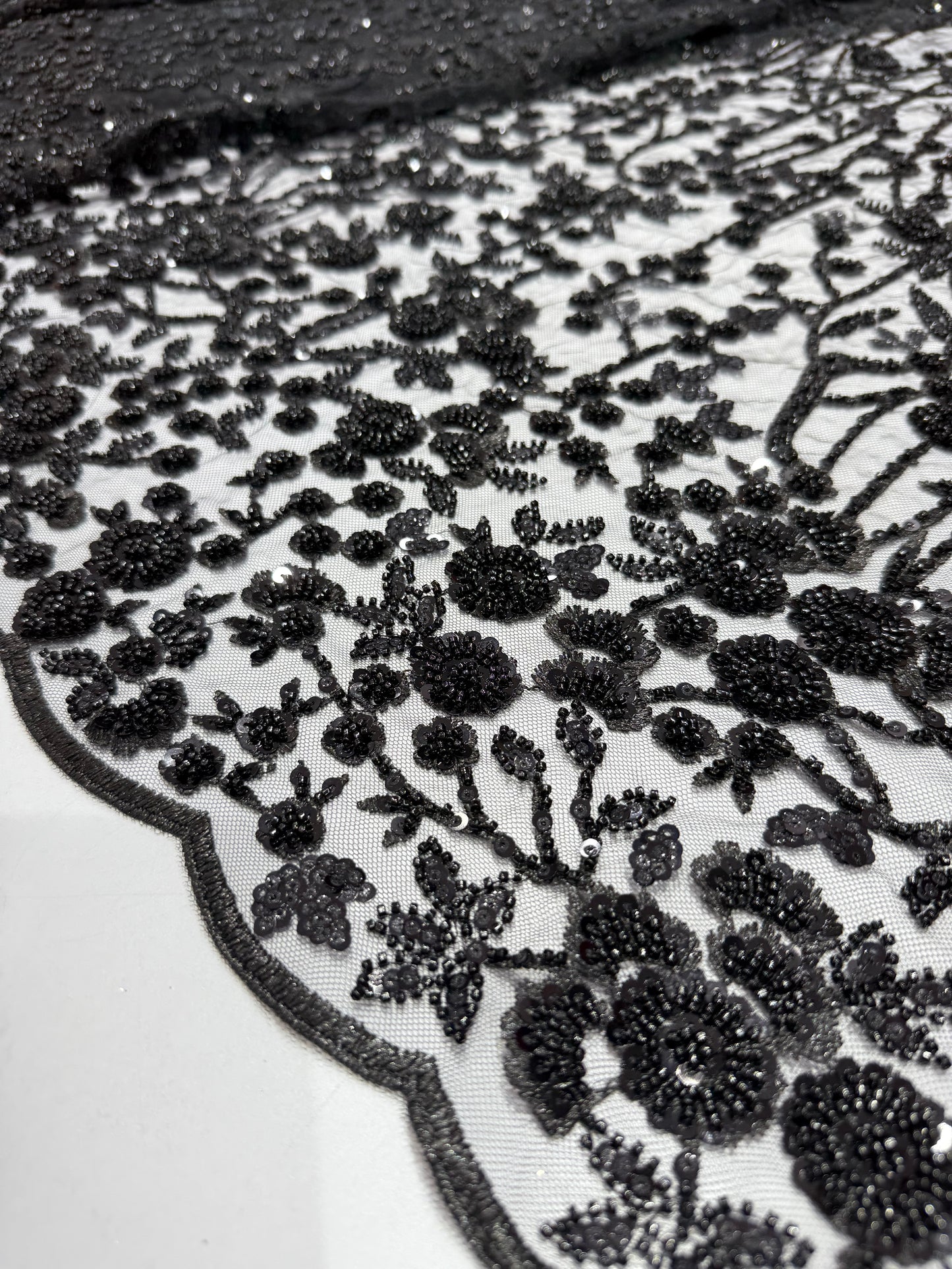 Black Glory Sequin Beaded Handwork Net 56" Fabric
