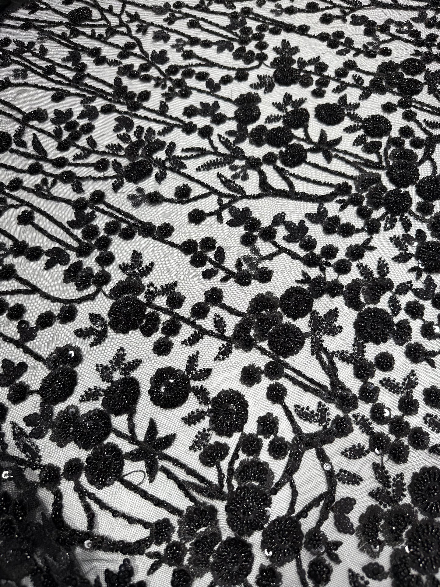 Black Glory Sequin Beaded Handwork Net 56" Fabric