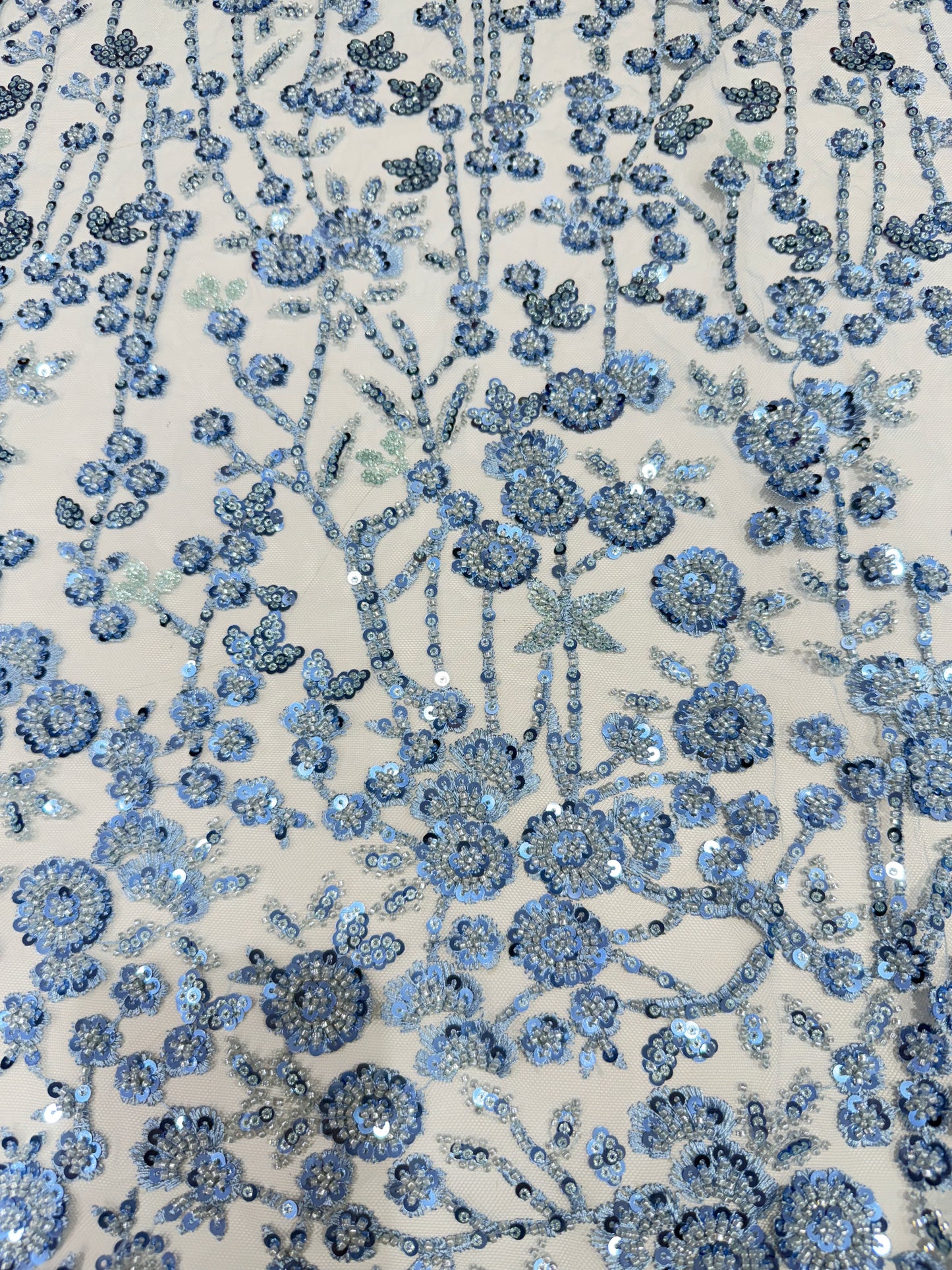 Baby Blue Glory Sequin Beaded Handwork Net 56" Fabric
