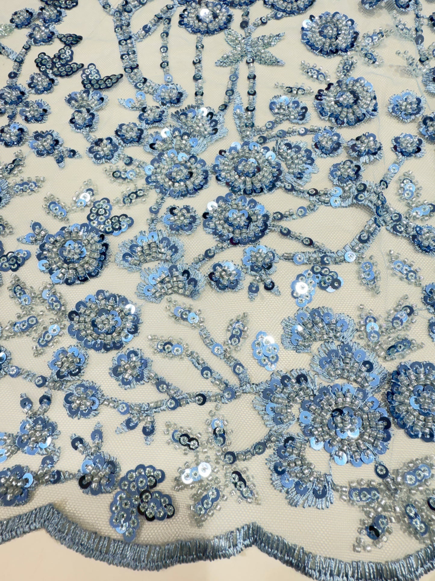 Baby Blue Glory Sequin Beaded Handwork Net 56" Fabric