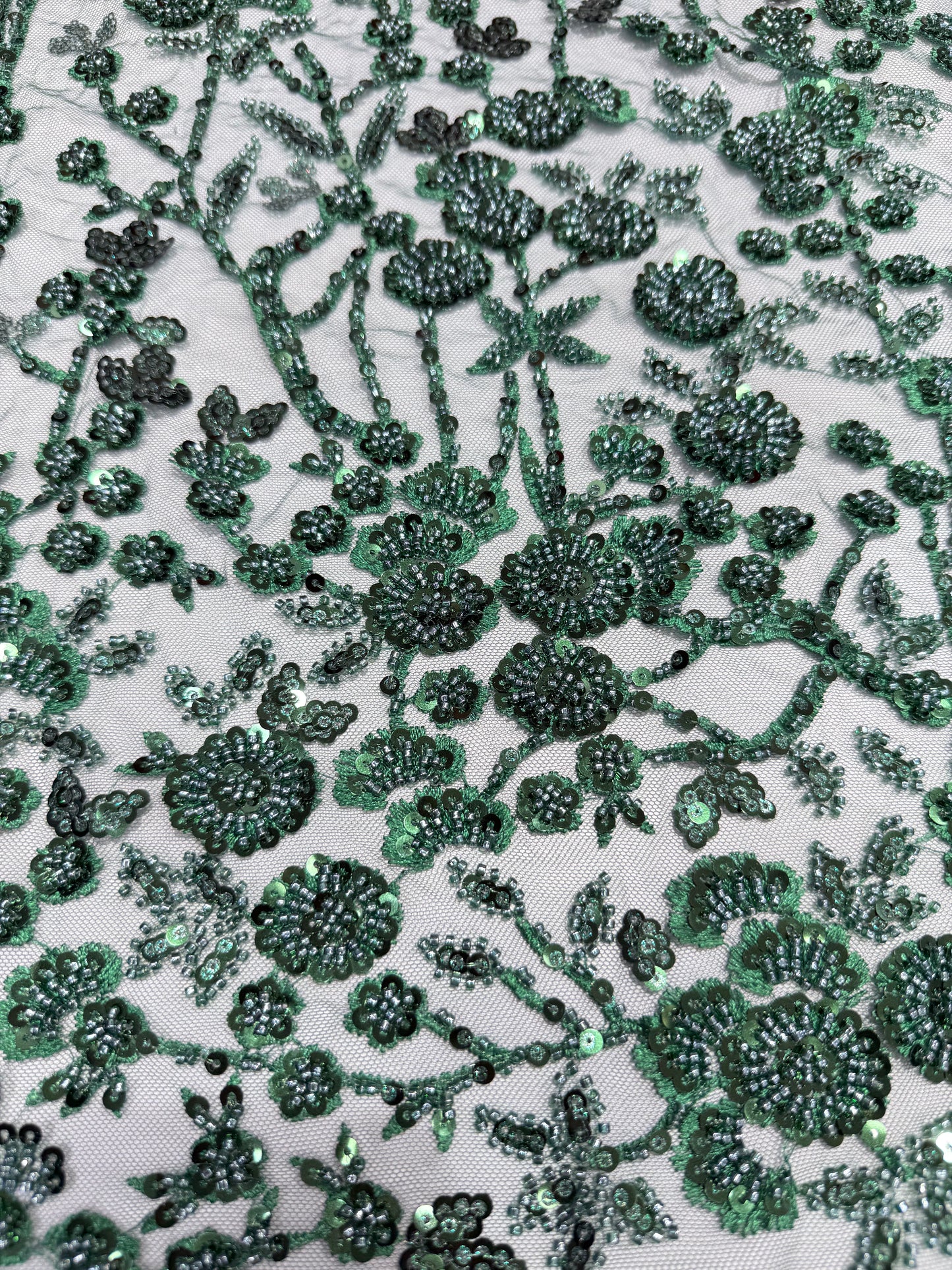 Opal Green Sequin Beaded Handwork Net 56" Fabric