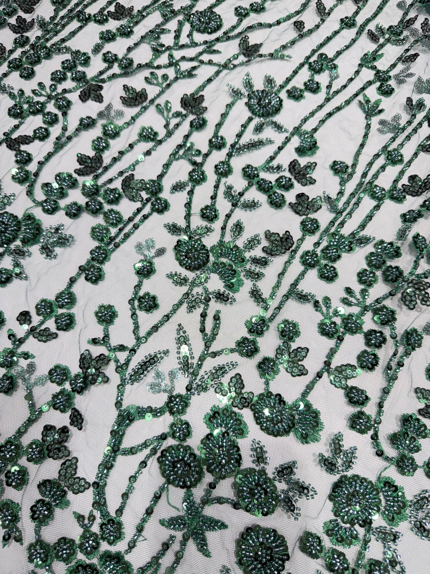 Opal Green Sequin Beaded Handwork Net 56" Fabric