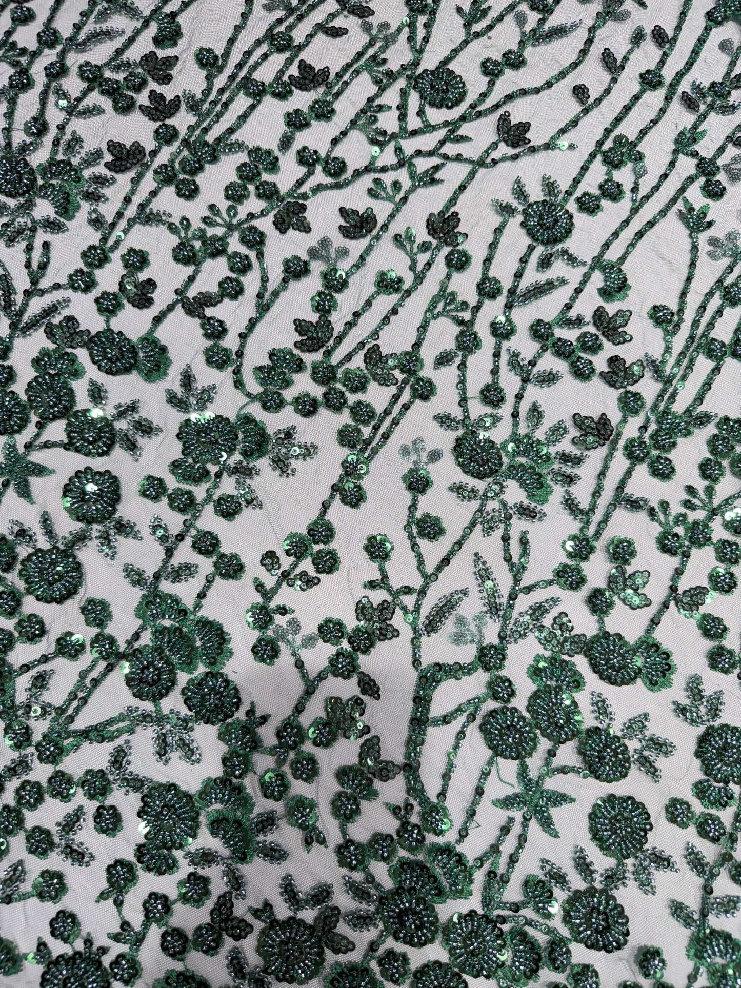 Opal Green Sequin Beaded Handwork Net 56" Fabric