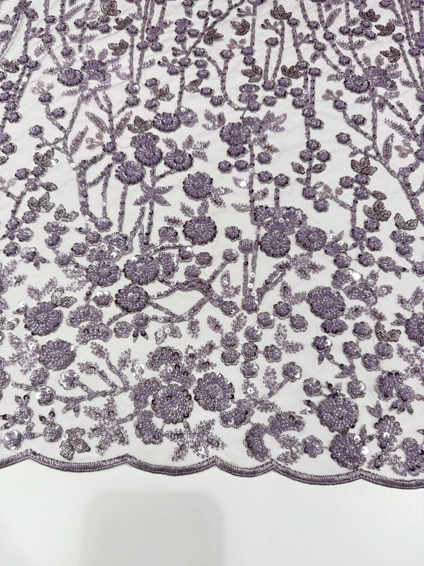 Lavender Glory Sequin Beaded Handwork Net 56" Fabric
