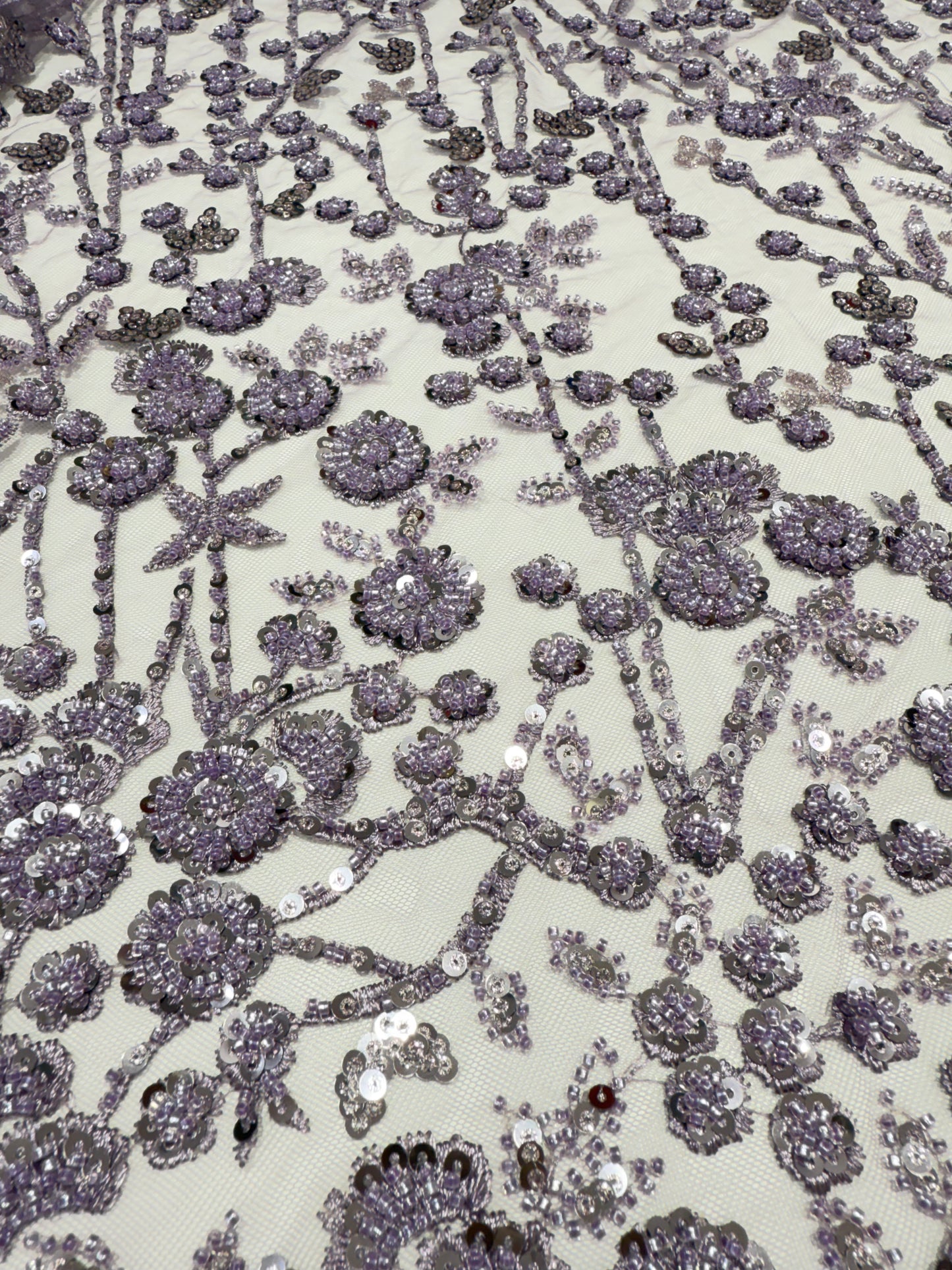 Lavender Glory Sequin Beaded Handwork Net 56" Fabric
