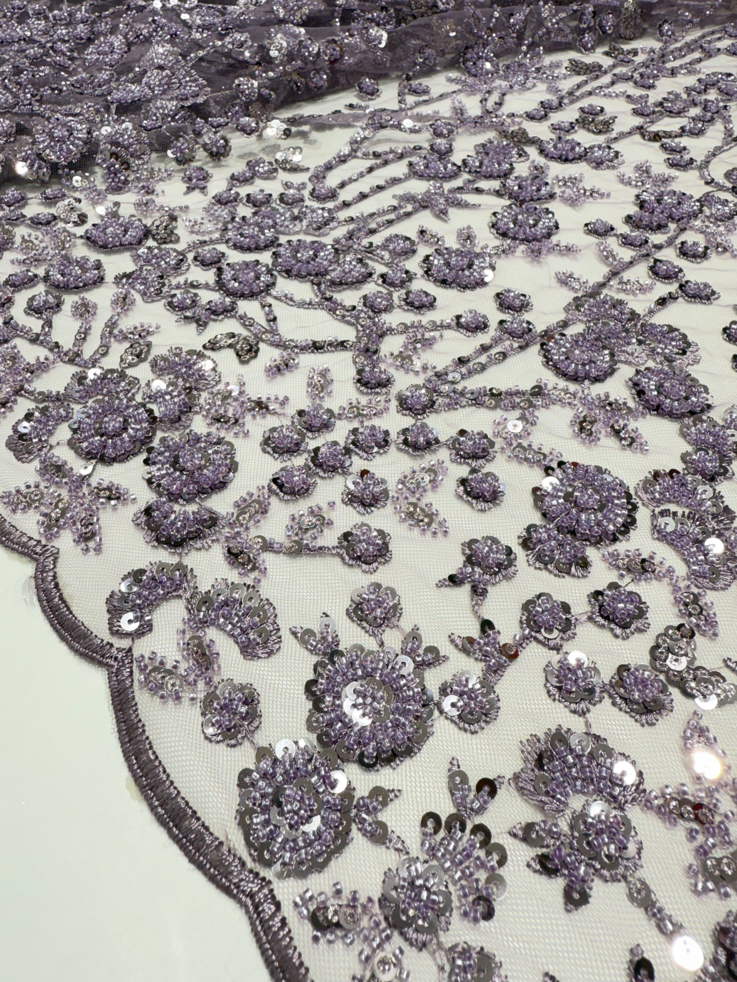 Lavender Glory Sequin Beaded Handwork Net 56" Fabric