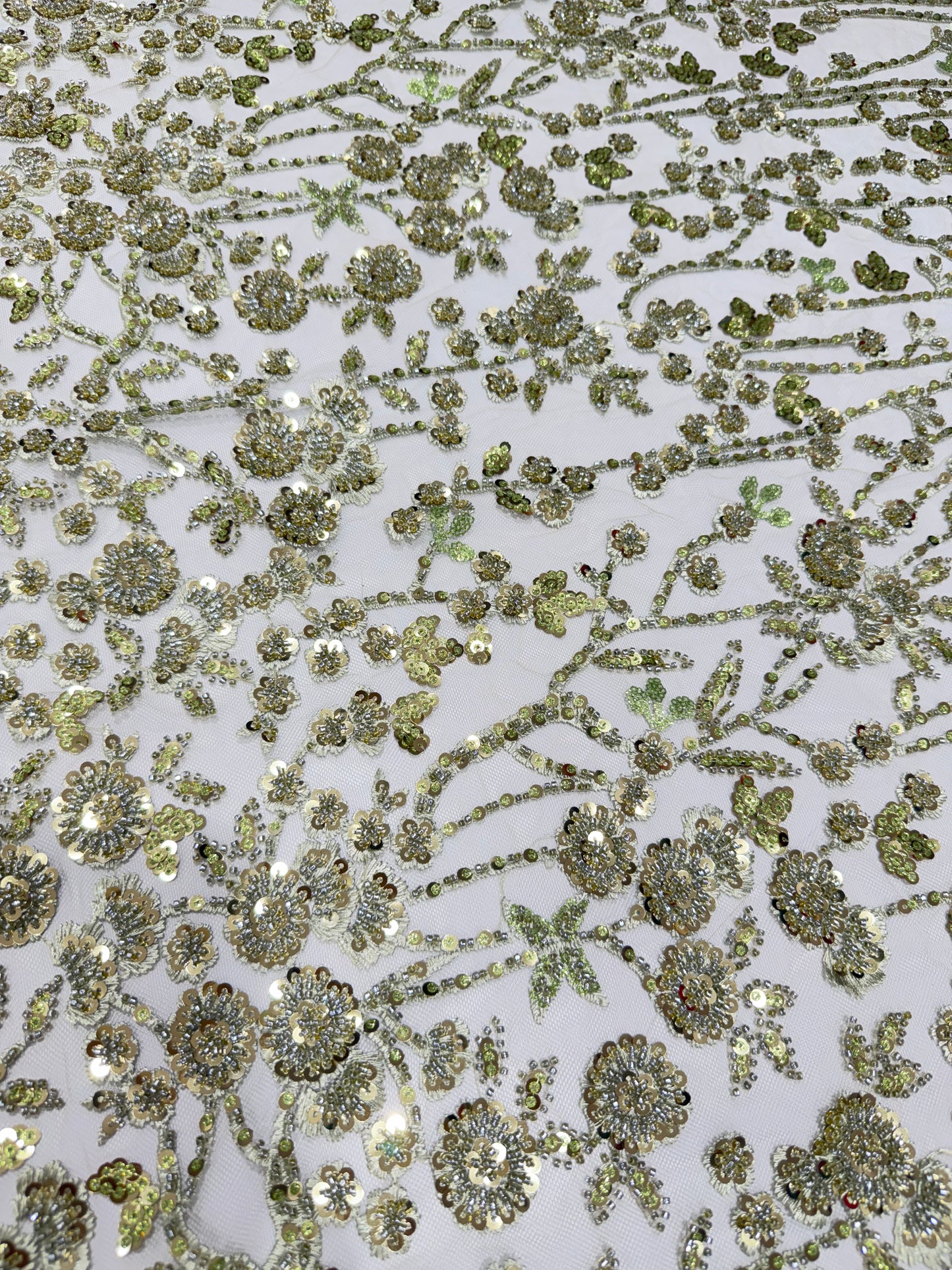 Parrot Green Glory Sequin Beaded Handwork Net 56" Fabric