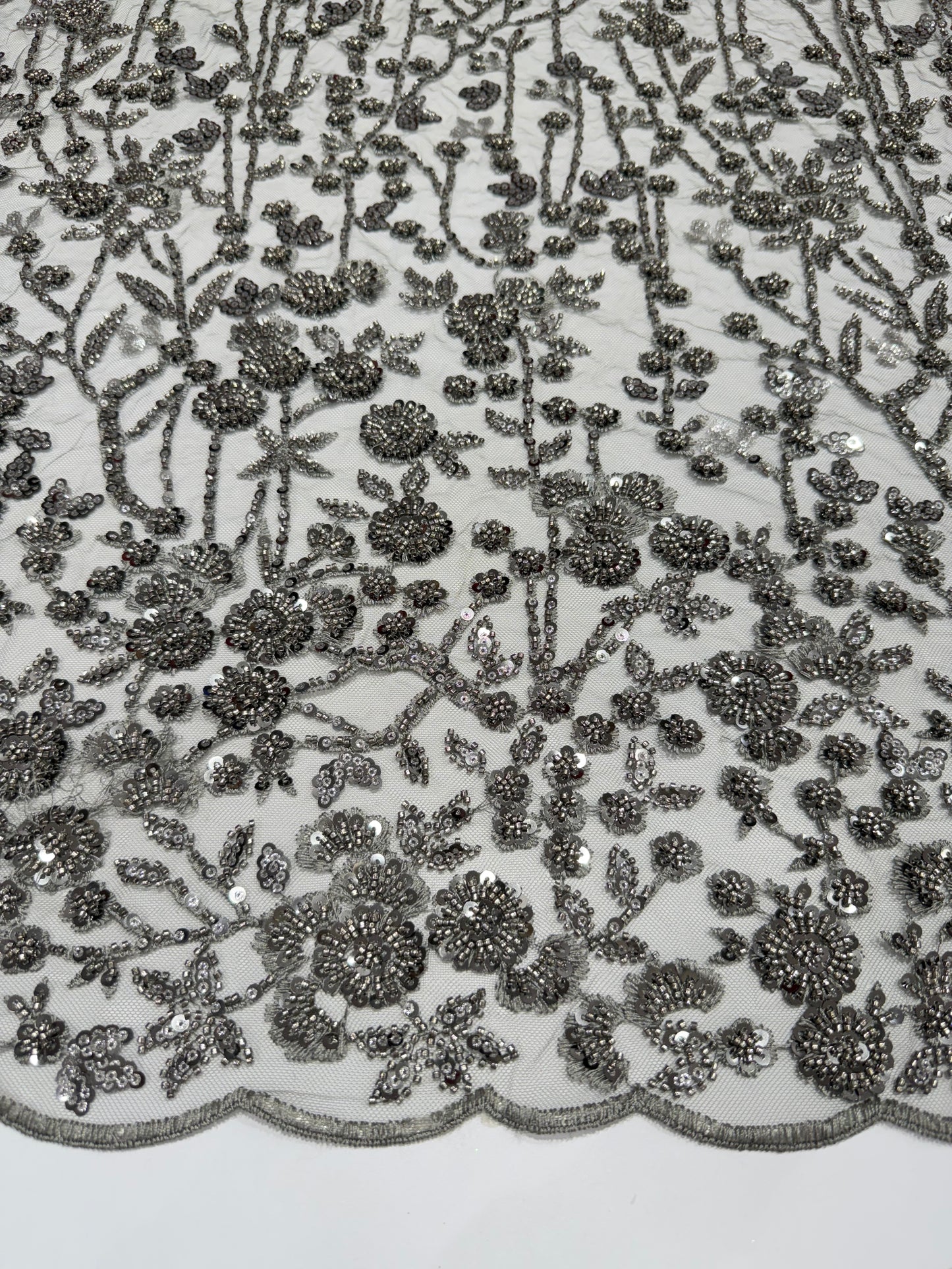 Grey Glory Sequin Beaded Handwork Net 56" Fabric