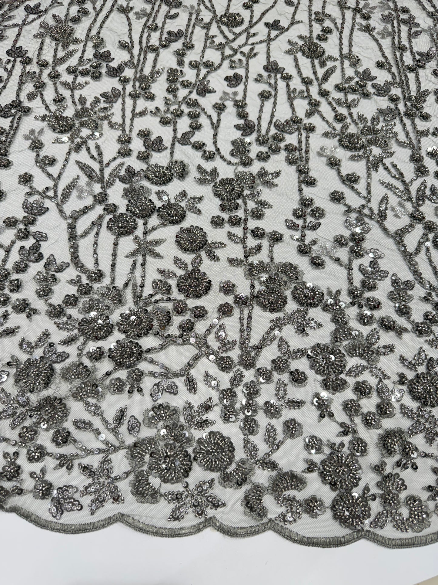Grey Glory Sequin Beaded Handwork Net 56" Fabric