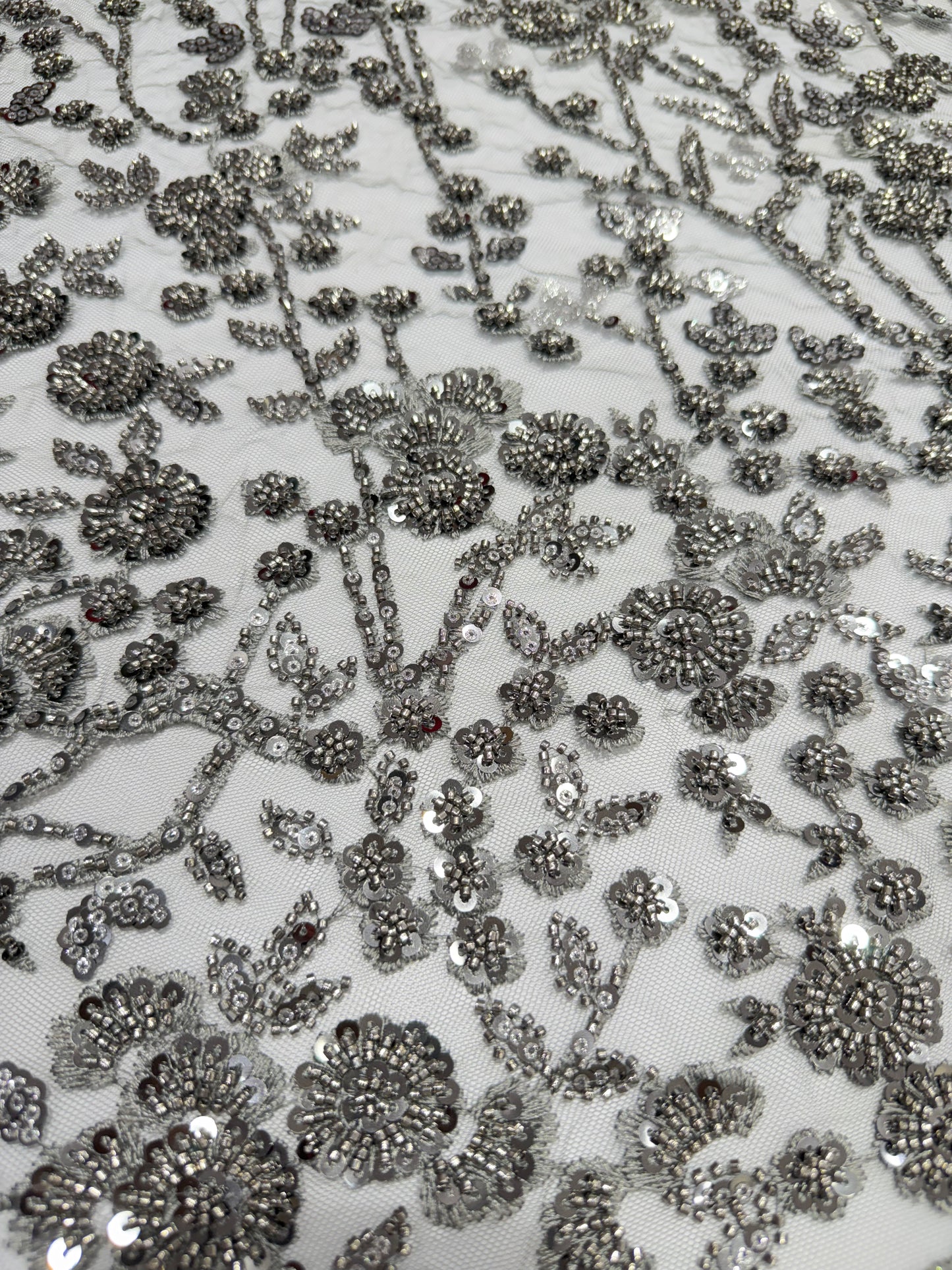 Grey Glory Sequin Beaded Handwork Net 56" Fabric