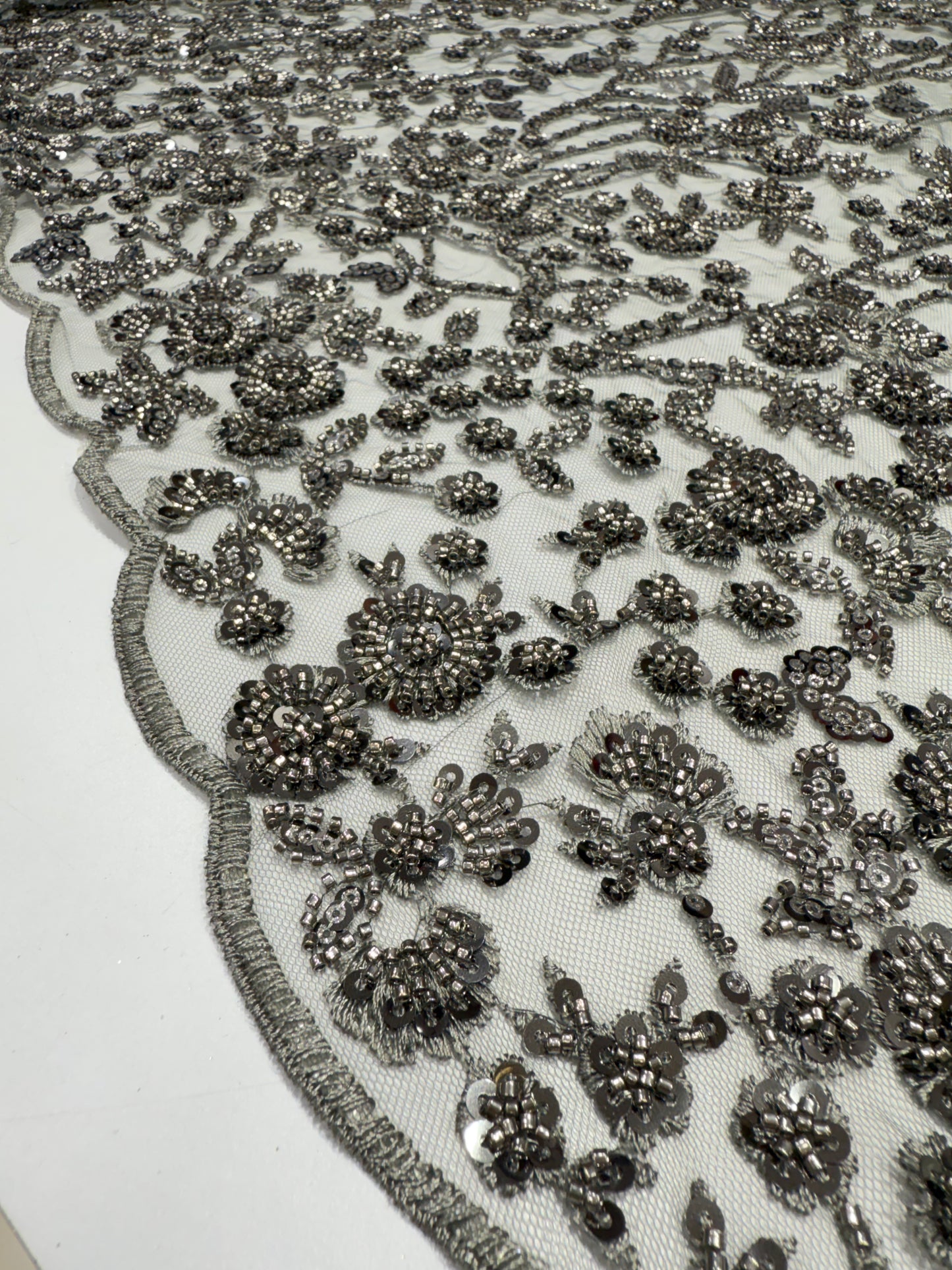 Grey Glory Sequin Beaded Handwork Net 56" Fabric
