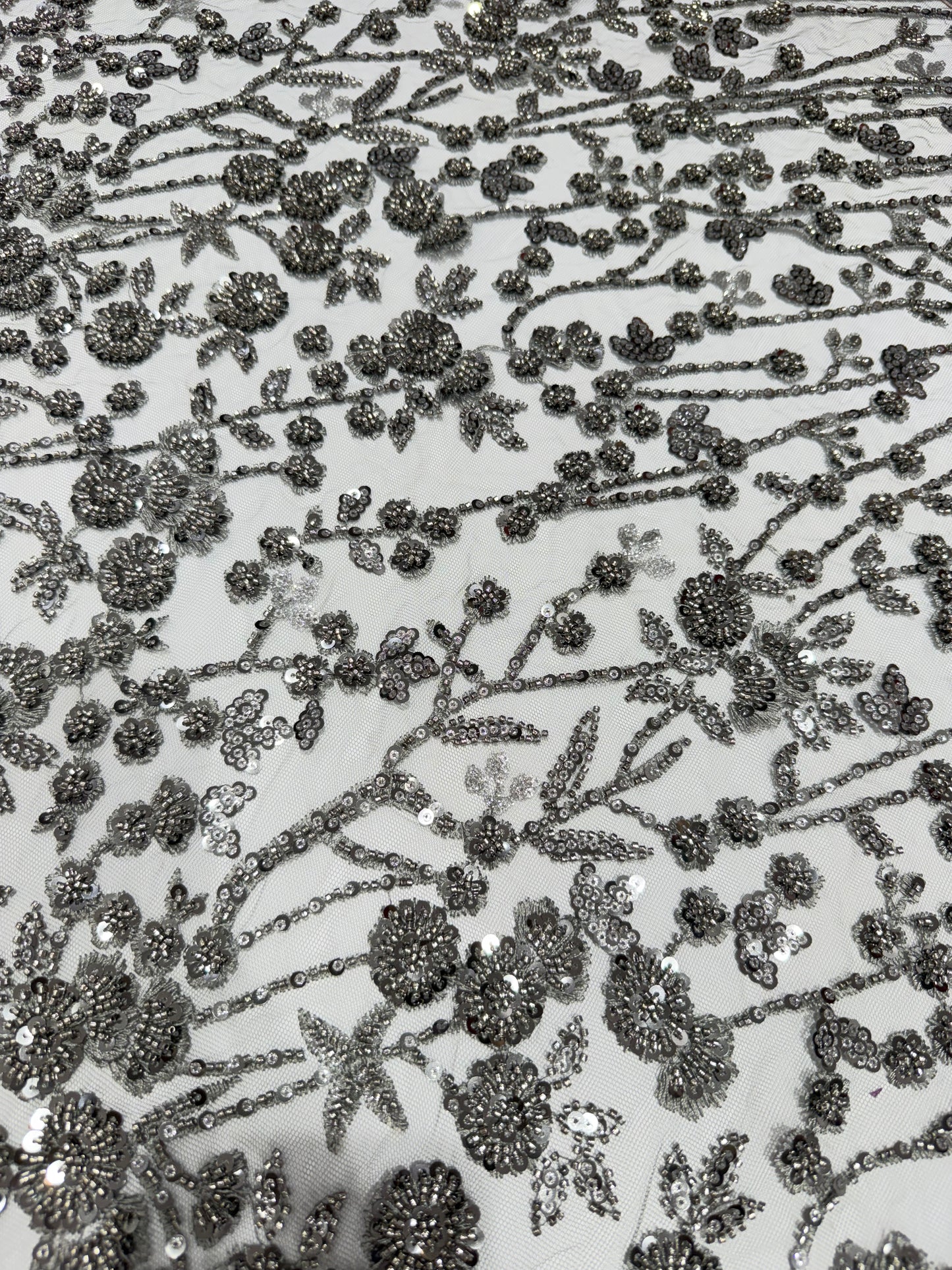 Grey Glory Sequin Beaded Handwork Net 56" Fabric