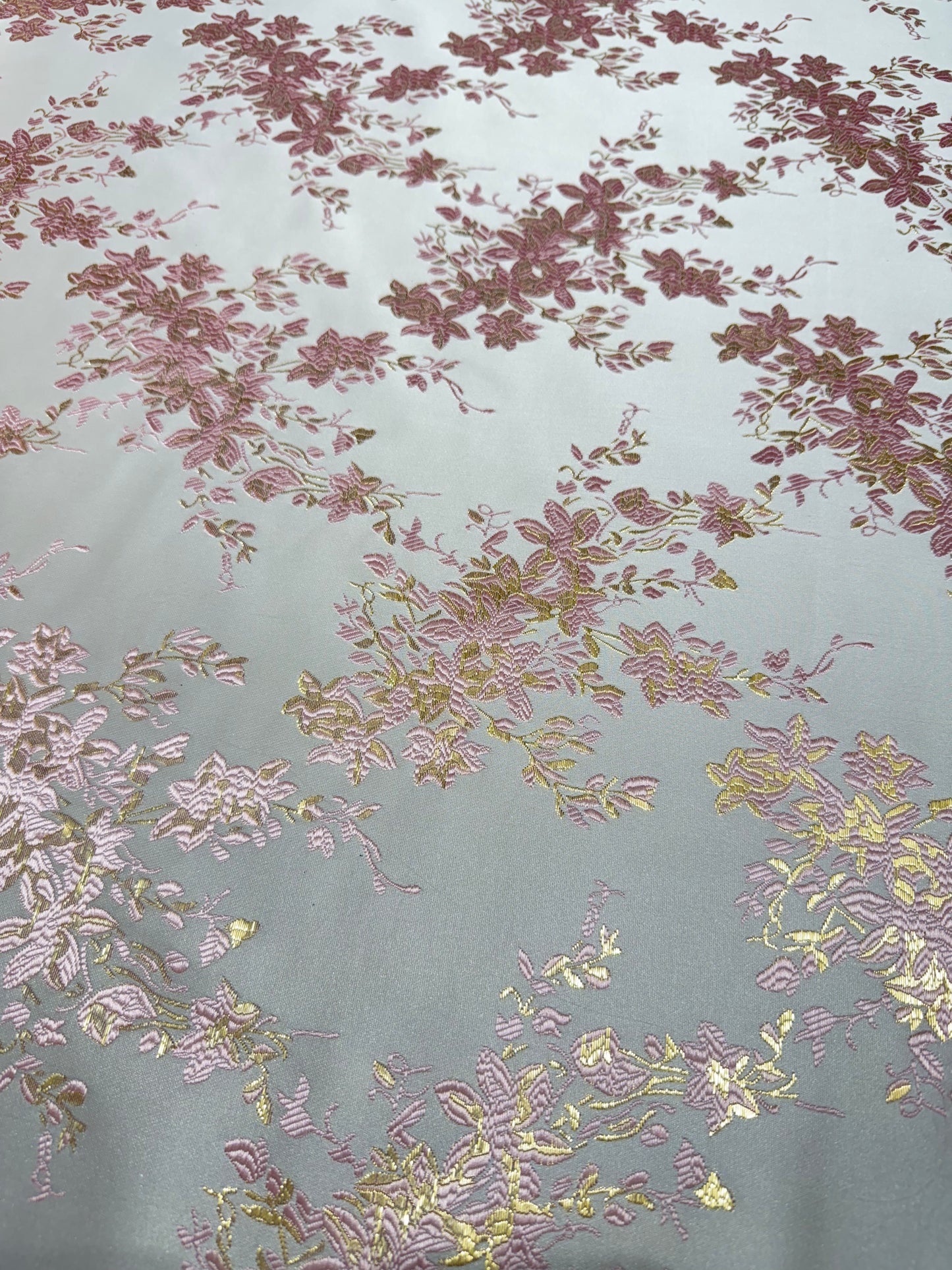 Pink Floral Golden Brocade 56" Fabric