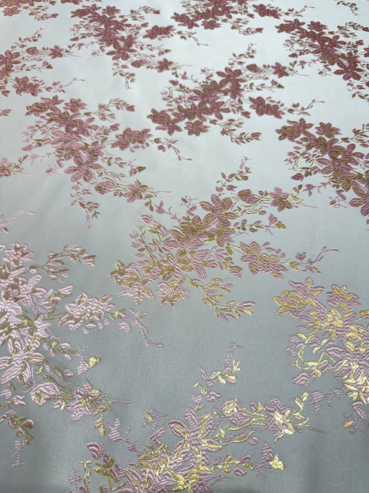 Pink Floral Golden Brocade 56" Fabric