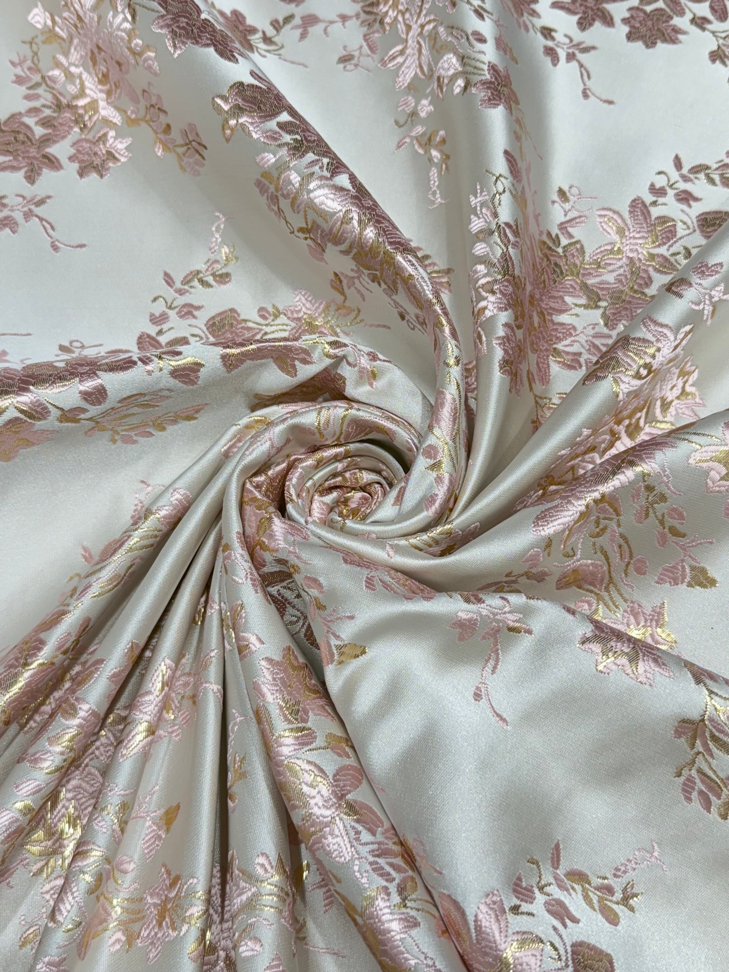 Pink Floral Golden Brocade 56" Fabric