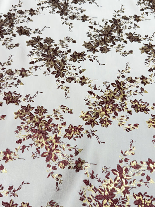 Maroon Floral Golden Brocade 56" Fabric