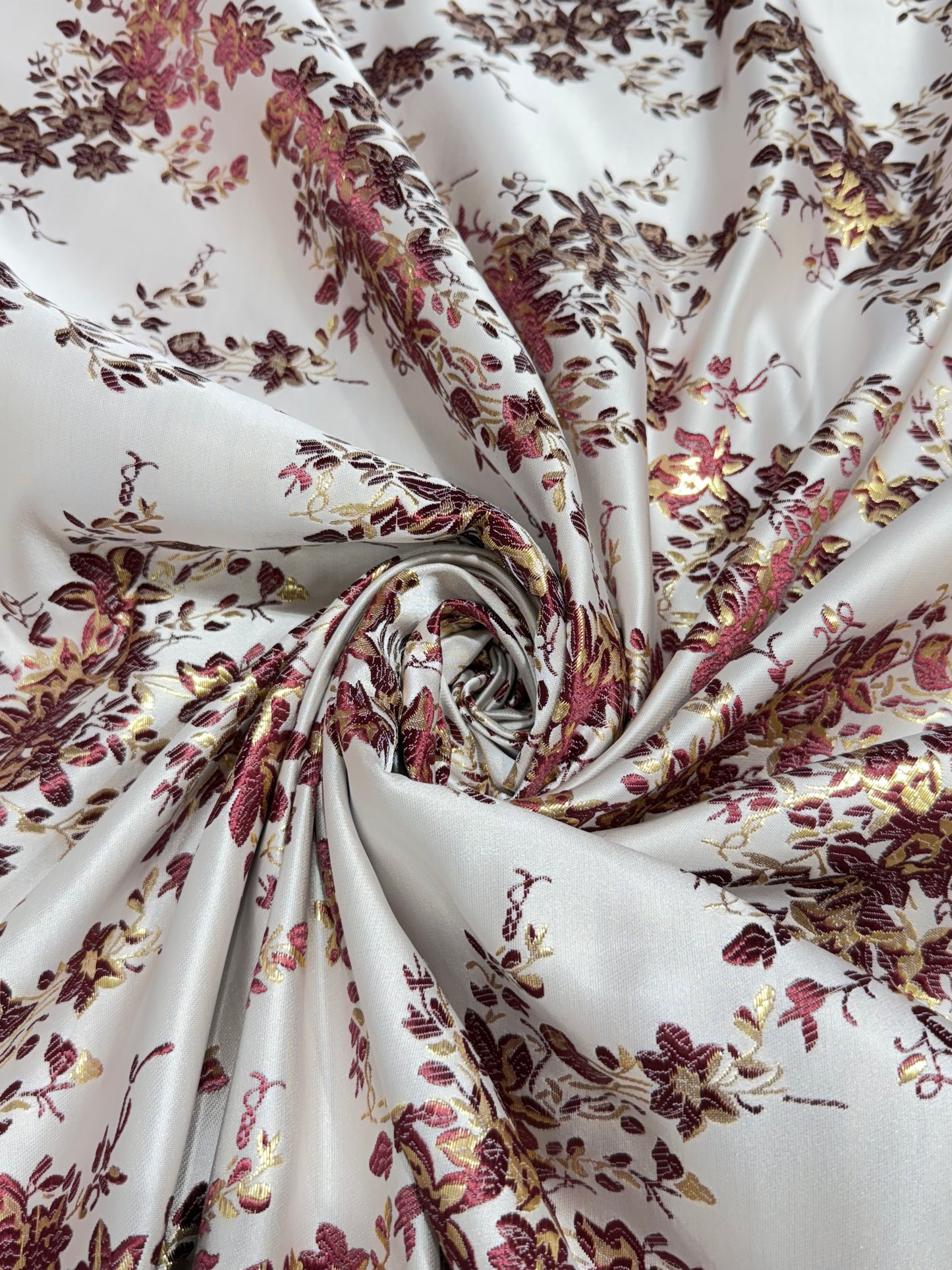 Maroon Floral Golden Brocade 56" Fabric