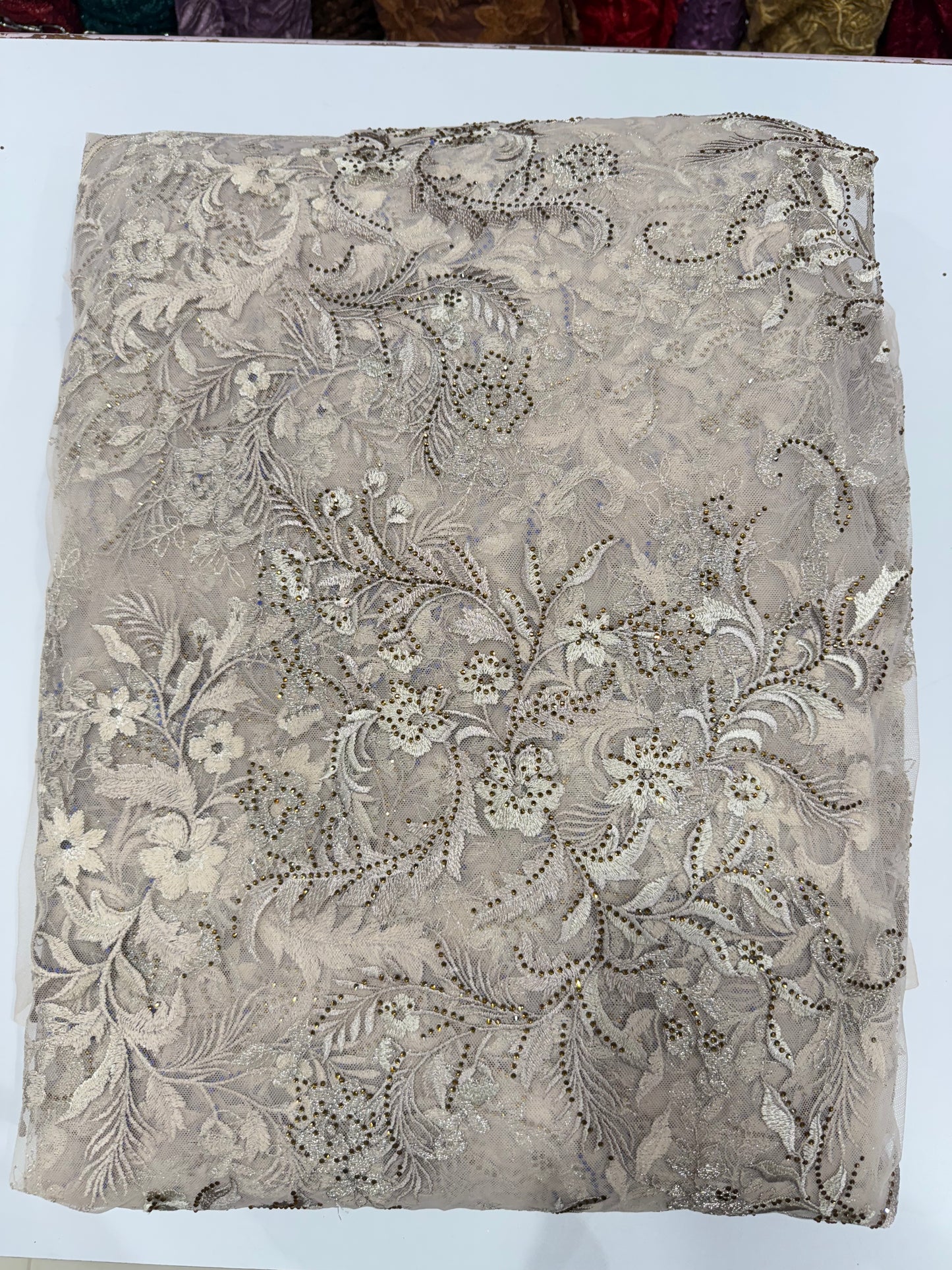 Nebula Cream Floral Handwork Net 56" Fabric