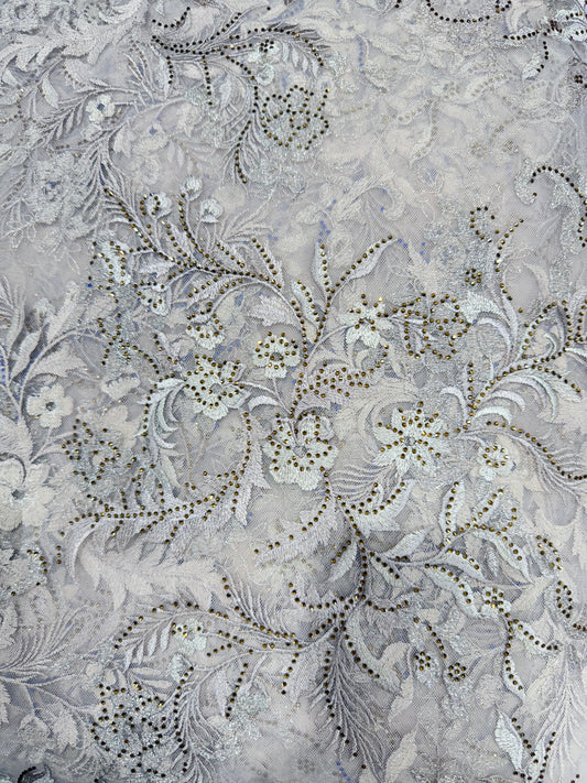 Nebula Cream Floral  Handwork Net 56" Fabric