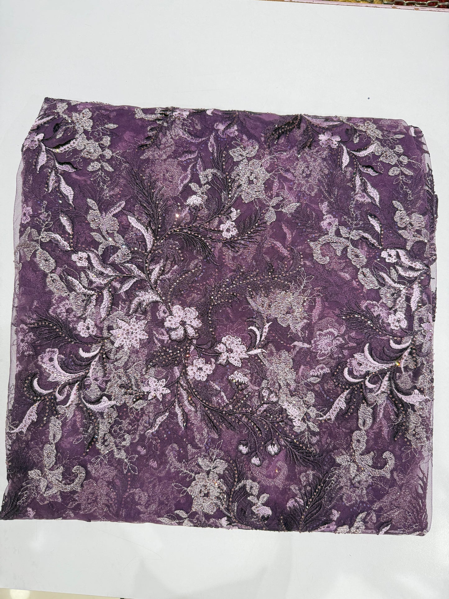 Nebula Wine Floral Handwork Net 56" Fabric