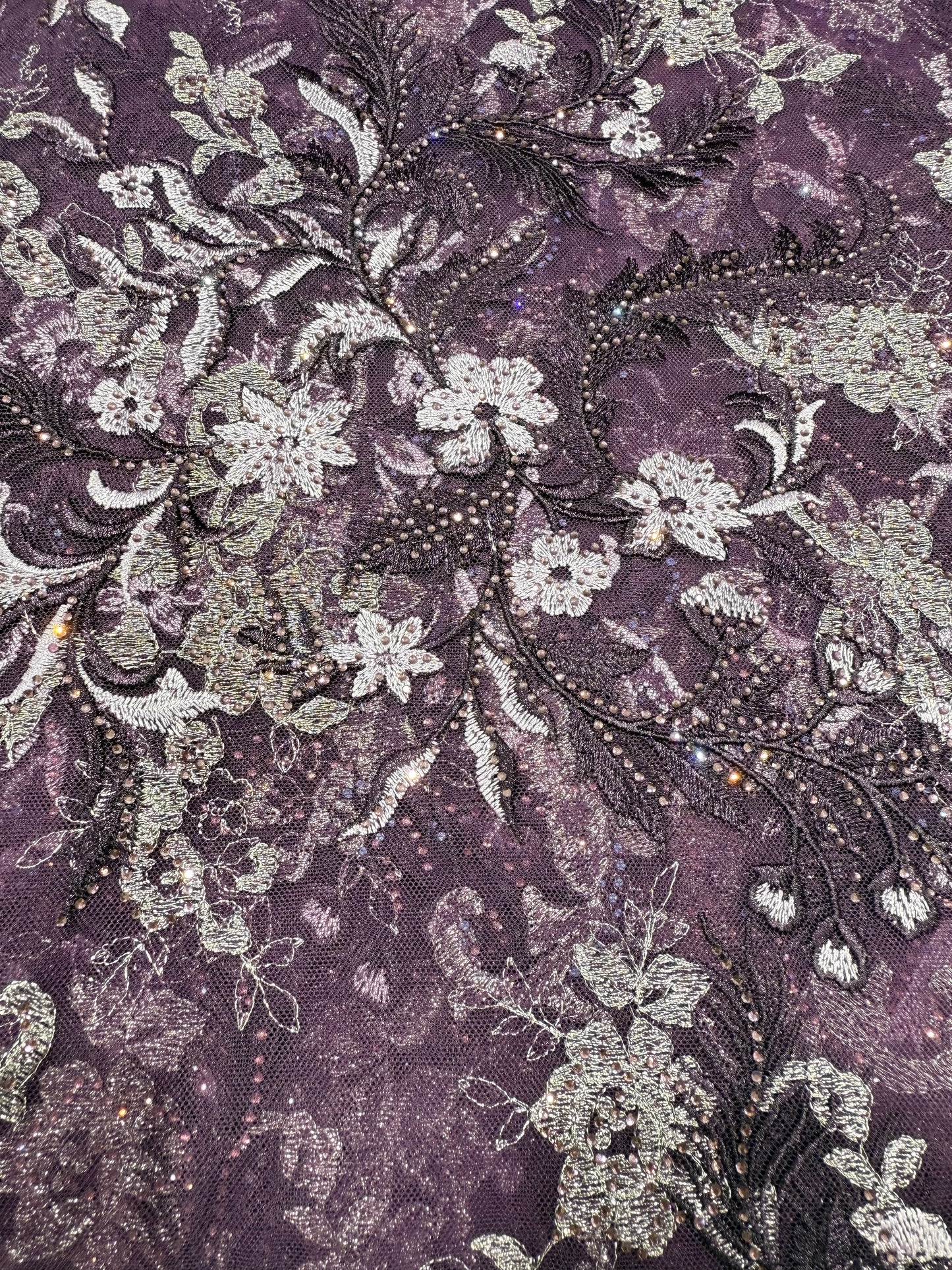 Nebula Wine Floral Handwork Net 56" Fabric